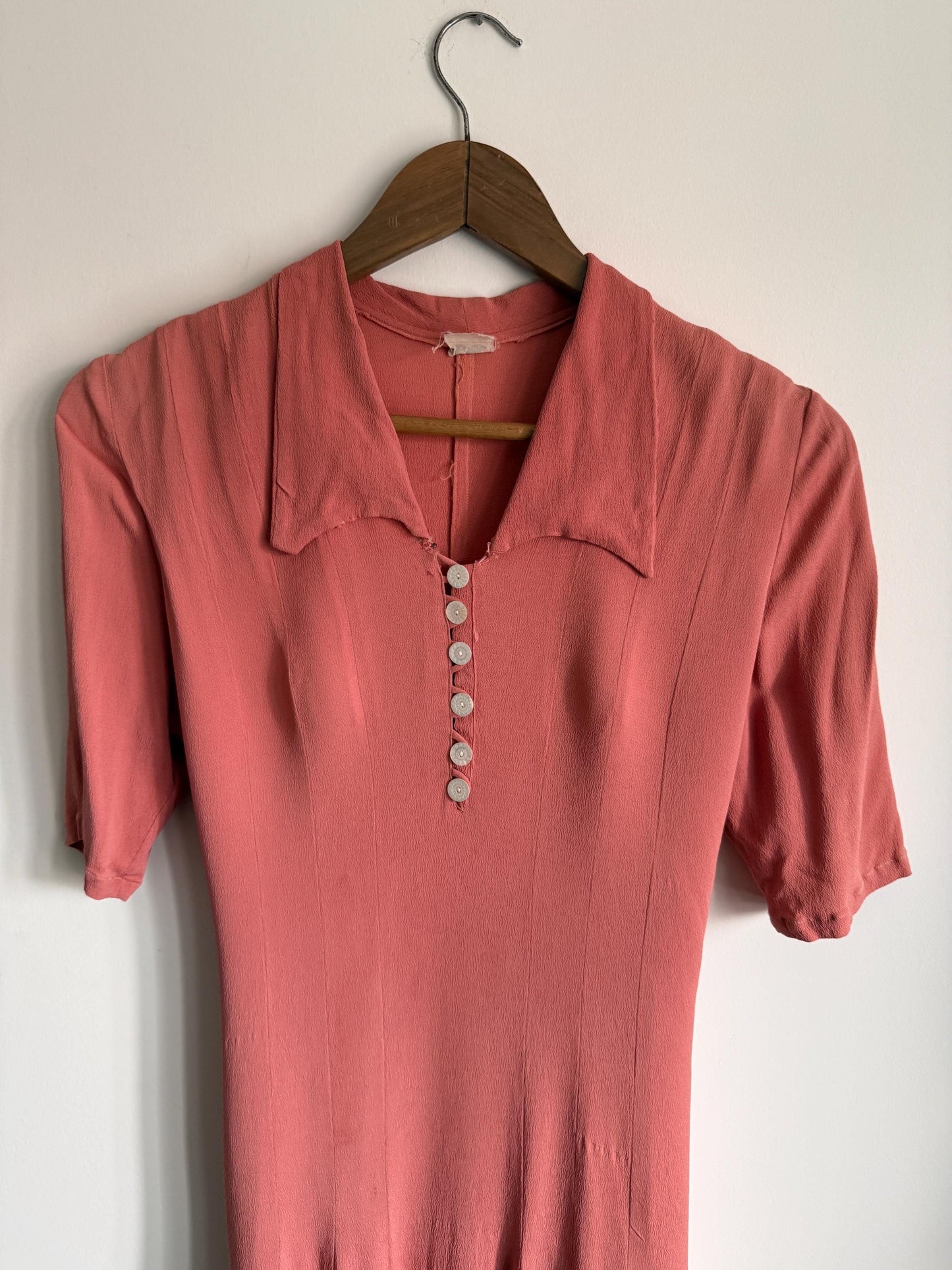 Authentic 1940s Rayon Crepe Day Dress | Vintage Dusty Rose Tea Dress | WWII Era Side Zip Dress | Original 1940s Fashion CC41