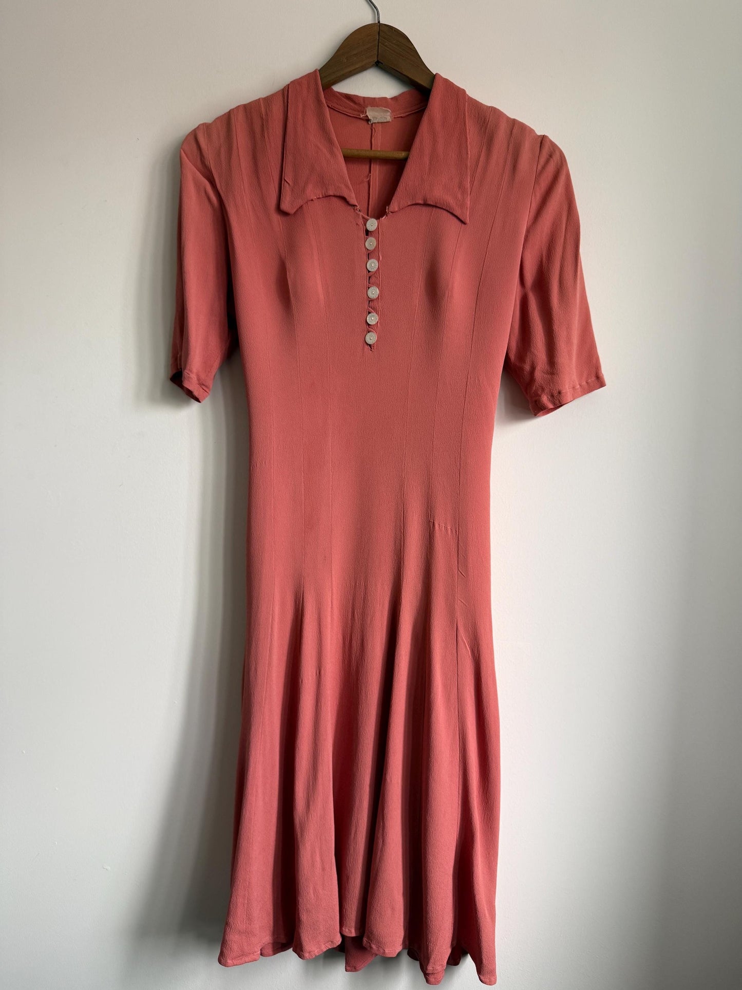 Authentic 1940s Rayon Crepe Day Dress | Vintage Dusty Rose Tea Dress | WWII Era Side Zip Dress | Original 1940s Fashion CC41