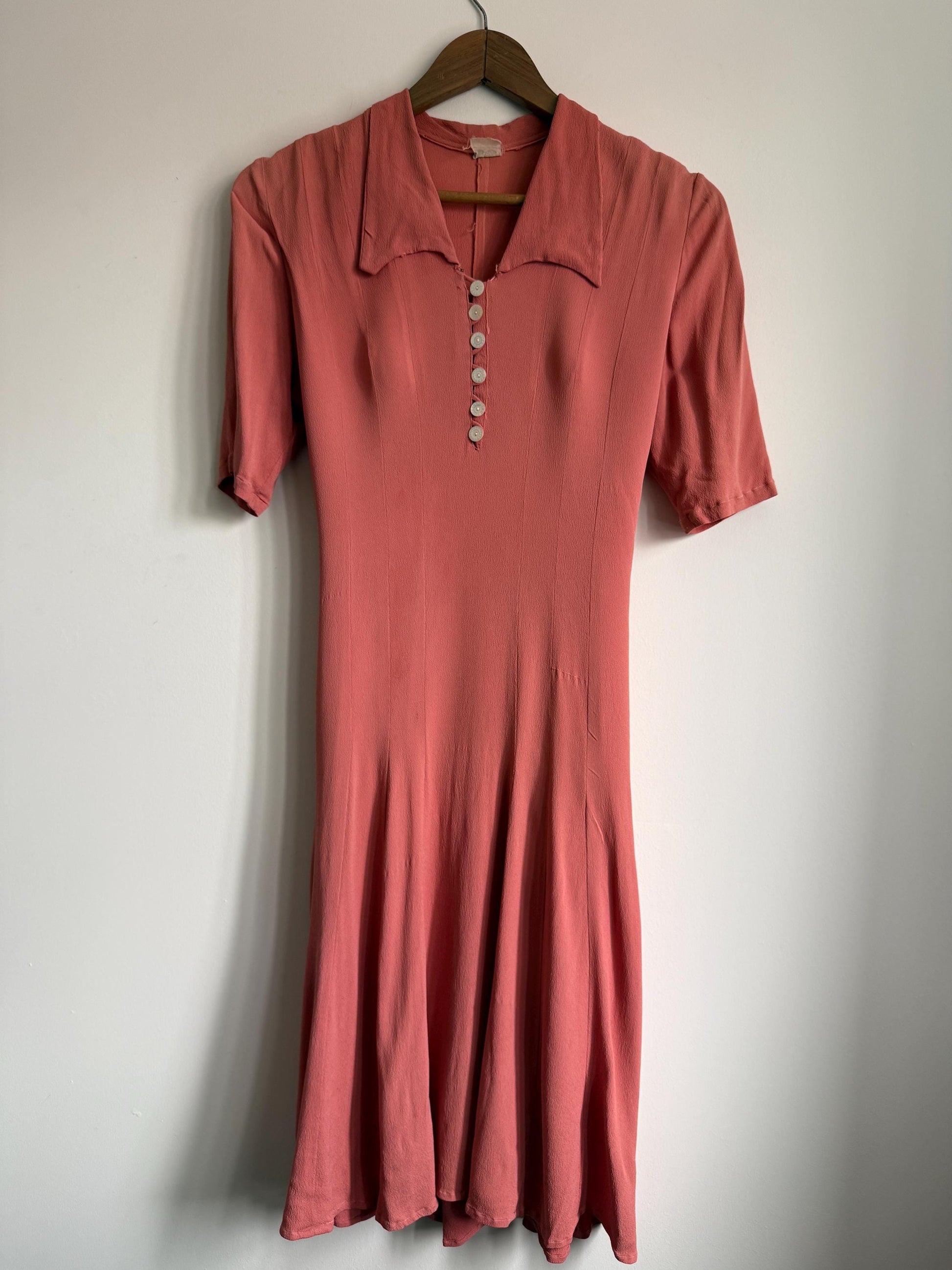 Authentic 1940s Rayon Crepe Day Dress | Vintage Dusty Rose Tea Dress | WWII Era Side Zip Dress | Original 1940s Fashion CC41