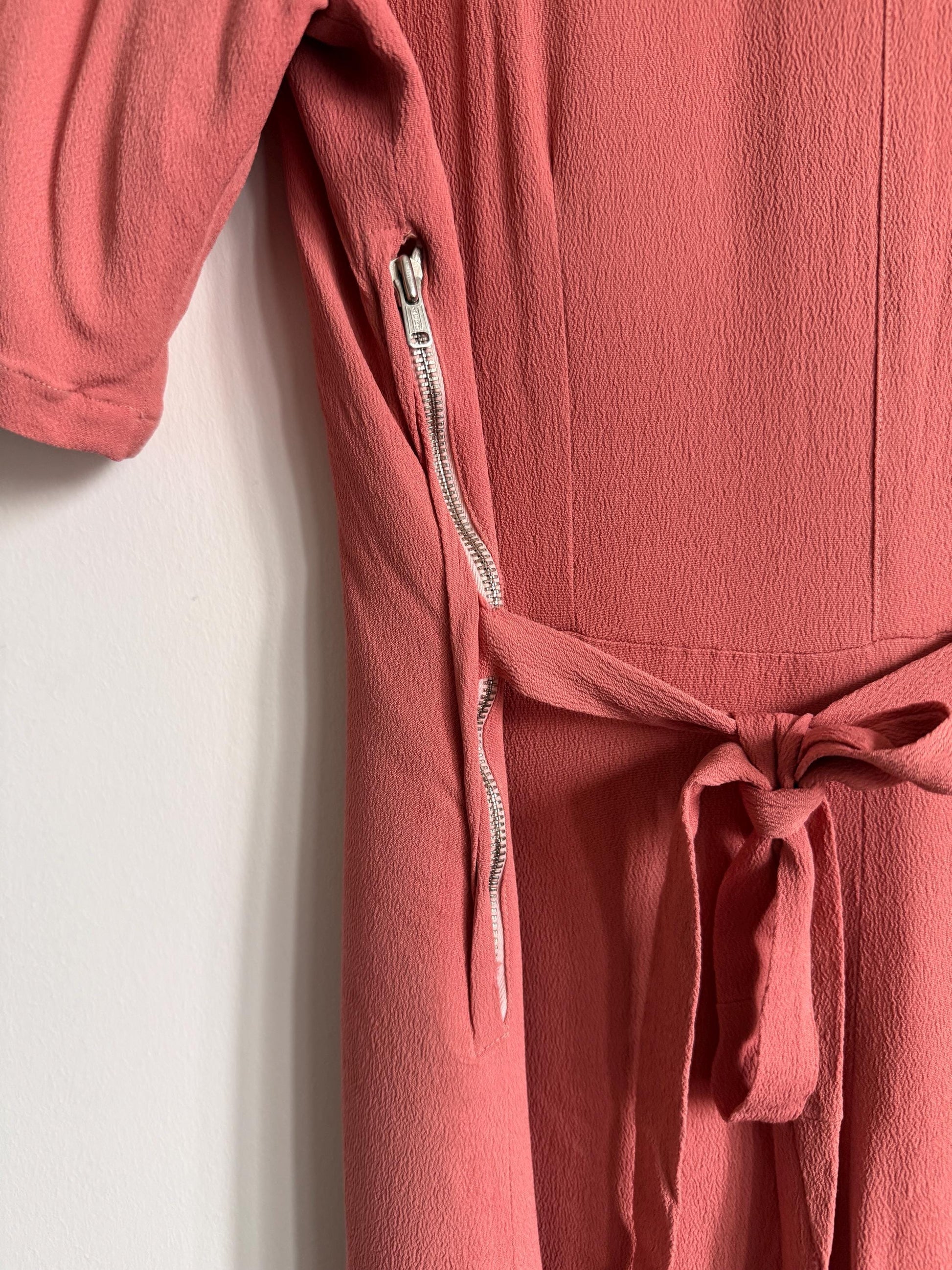 Authentic 1940s Rayon Crepe Day Dress | Vintage Dusty Rose Tea Dress | WWII Era Side Zip Dress | Original 1940s Fashion CC41