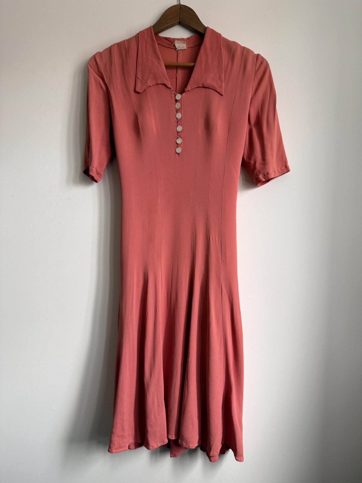 Authentic 1940s Rayon Crepe Day Dress | Vintage Dusty Rose Tea Dress | WWII Era Side Zip Dress | Original 1940s Fashion CC41