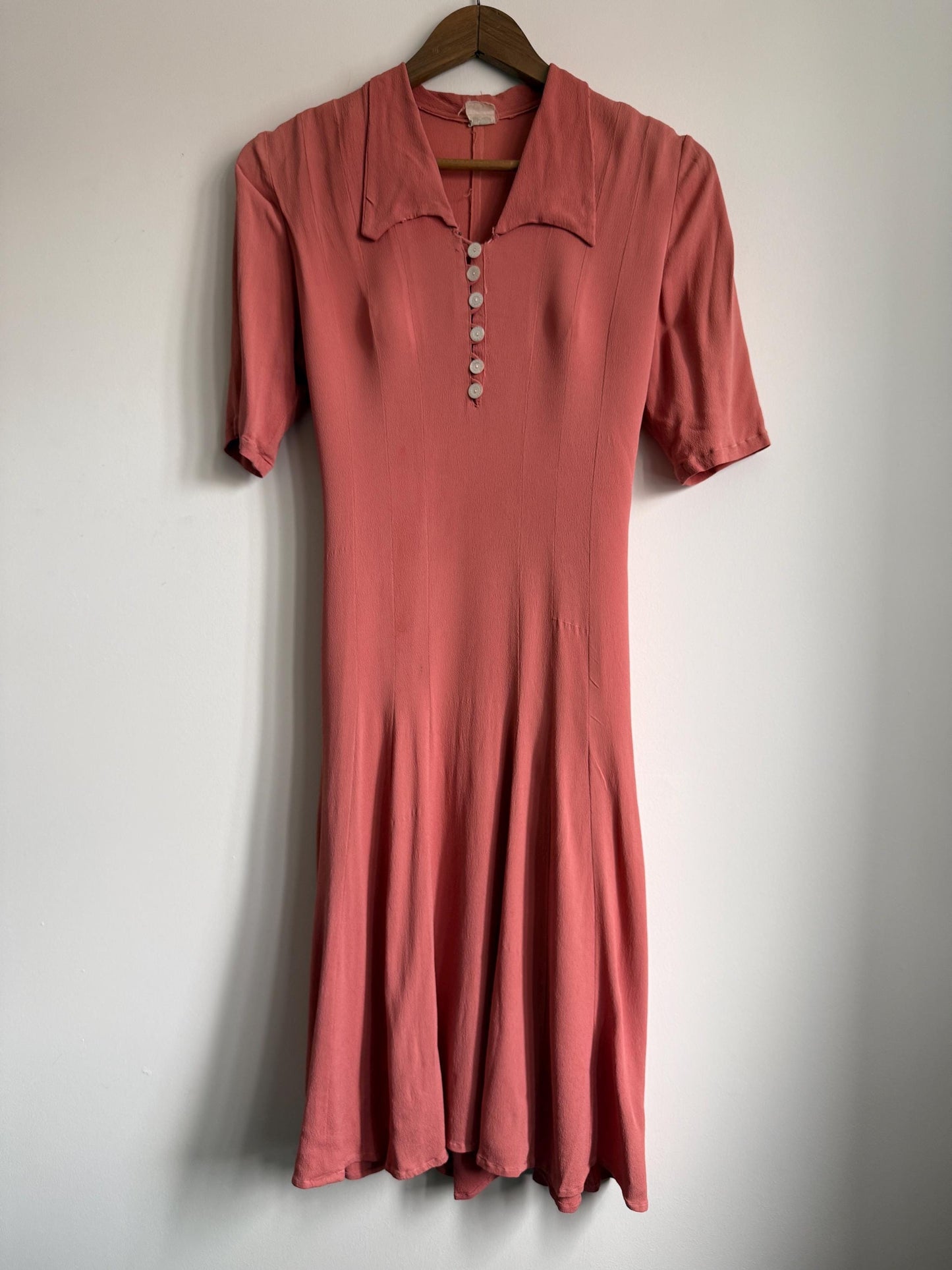 Authentic 1940s Rayon Crepe Day Dress | Vintage Dusty Rose Tea Dress | WWII Era Side Zip Dress | Original 1940s Fashion CC41