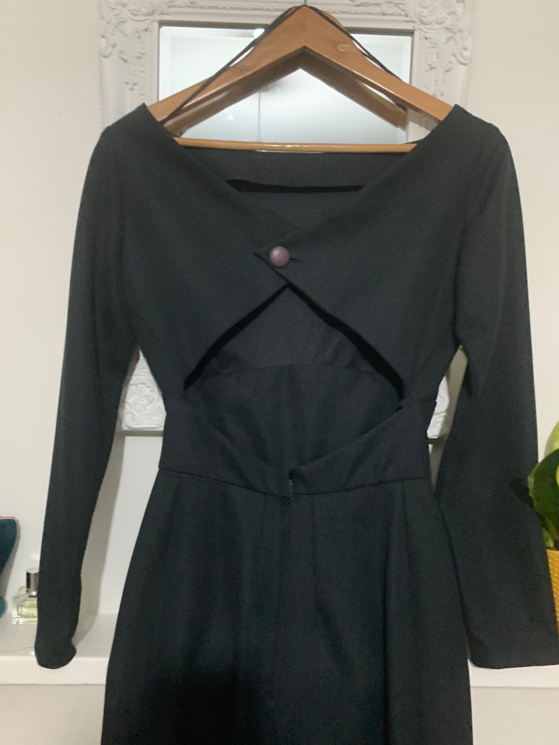 Black Vintage Dress Maxi Dress Open Back - Exceptional Condition - 1960s Poly Peck - Sybil Zelker