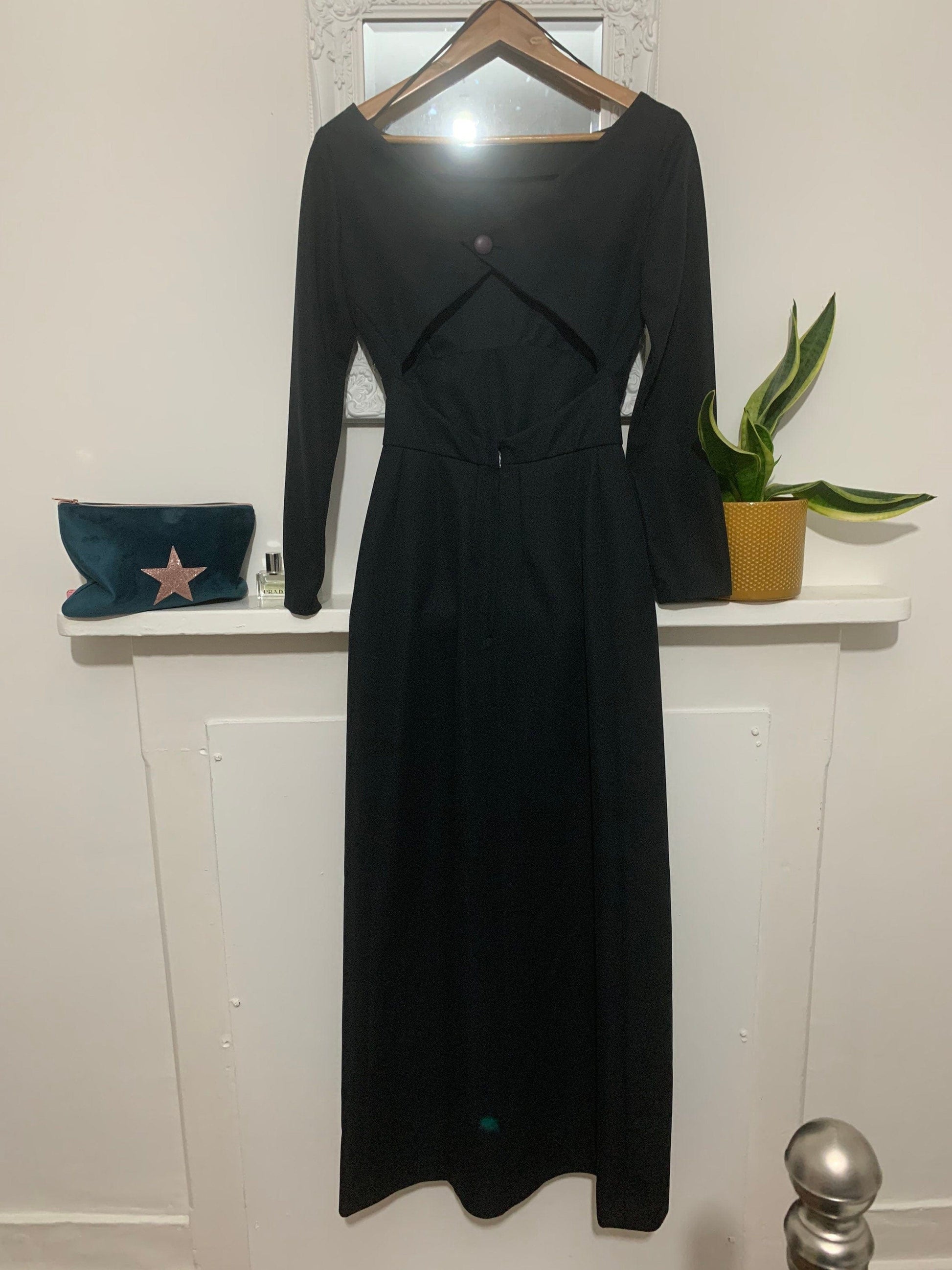 Black Open Back Vintage Maxi Dress - Exceptional Condition - 1960s Poly Peck - Sybil Zelker