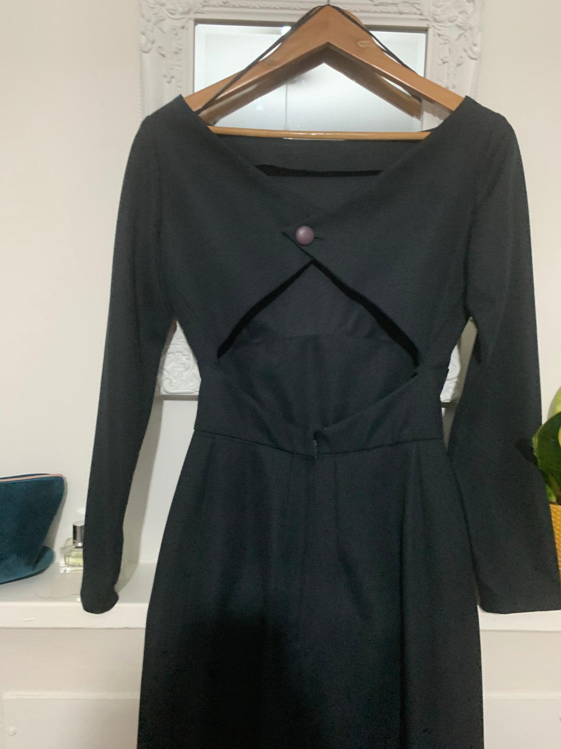 Black Open Back Vintage Maxi Dress - Exceptional Condition - 1960s Poly Peck - Sybil Zelker