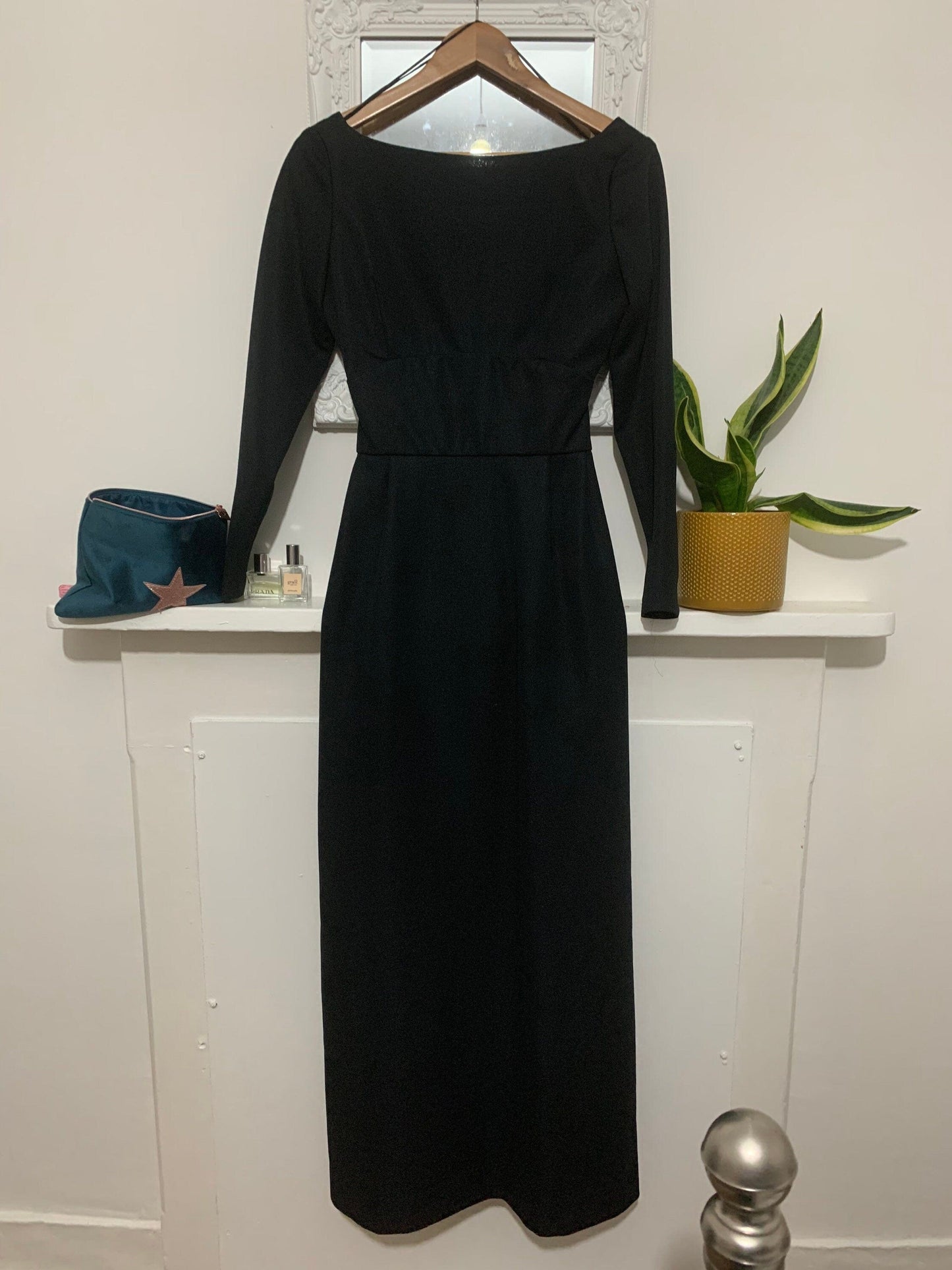 Black Vintage Dress Maxi Dress Open Back - Exceptional Condition - 1960s Poly Peck - Sybil Zelker