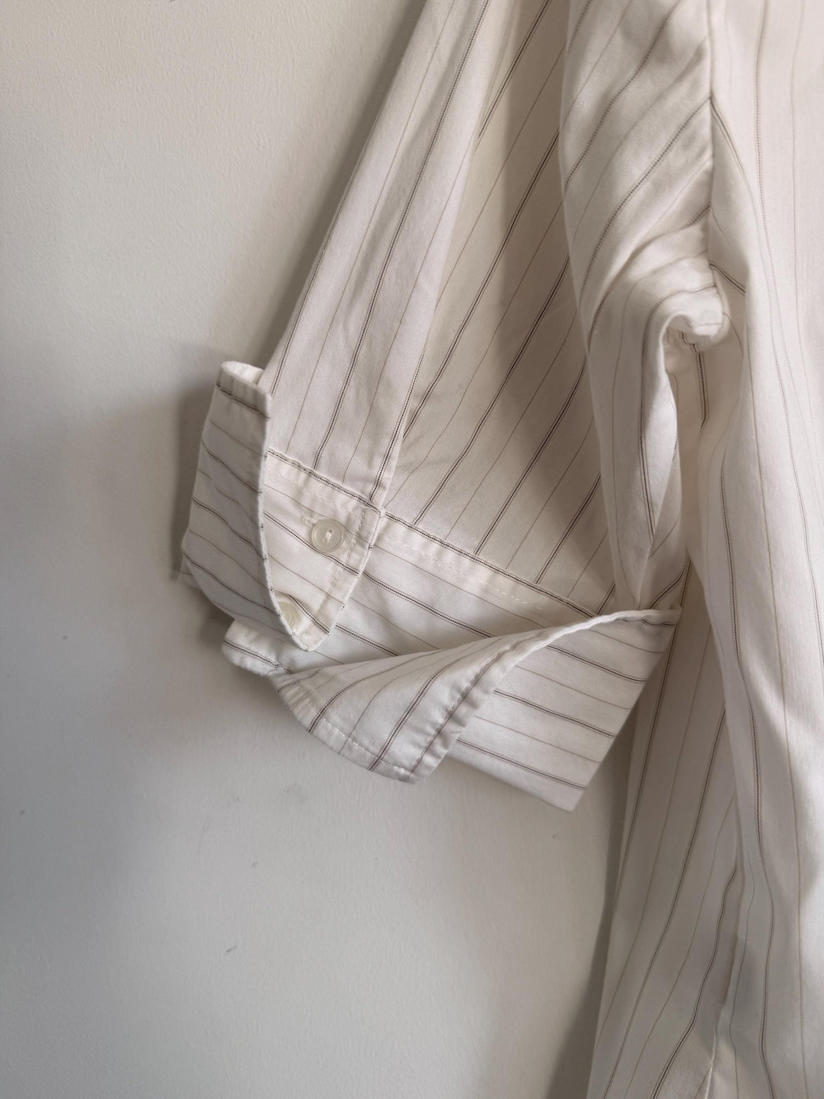 Jan Basic White Pinstripe Blouse Classic Tailored Shirt Smart Office Blouse Minimalist Capsule Wardrobe Short Sleeve Vintage Style UK XL
