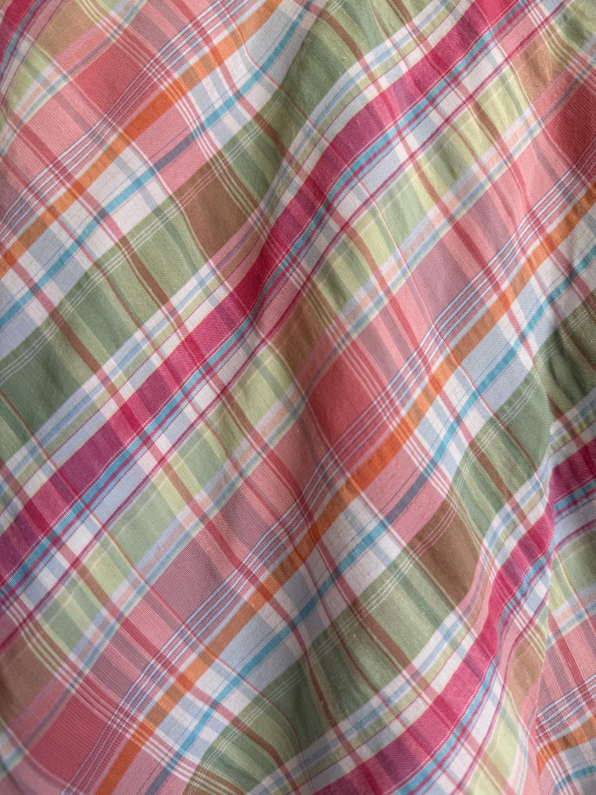 Pastel Check Blouse Ruffle Front Sleeveless Cotton Blouse Pink Green Plaid Summer Cottagecore Vintage Style Size 14