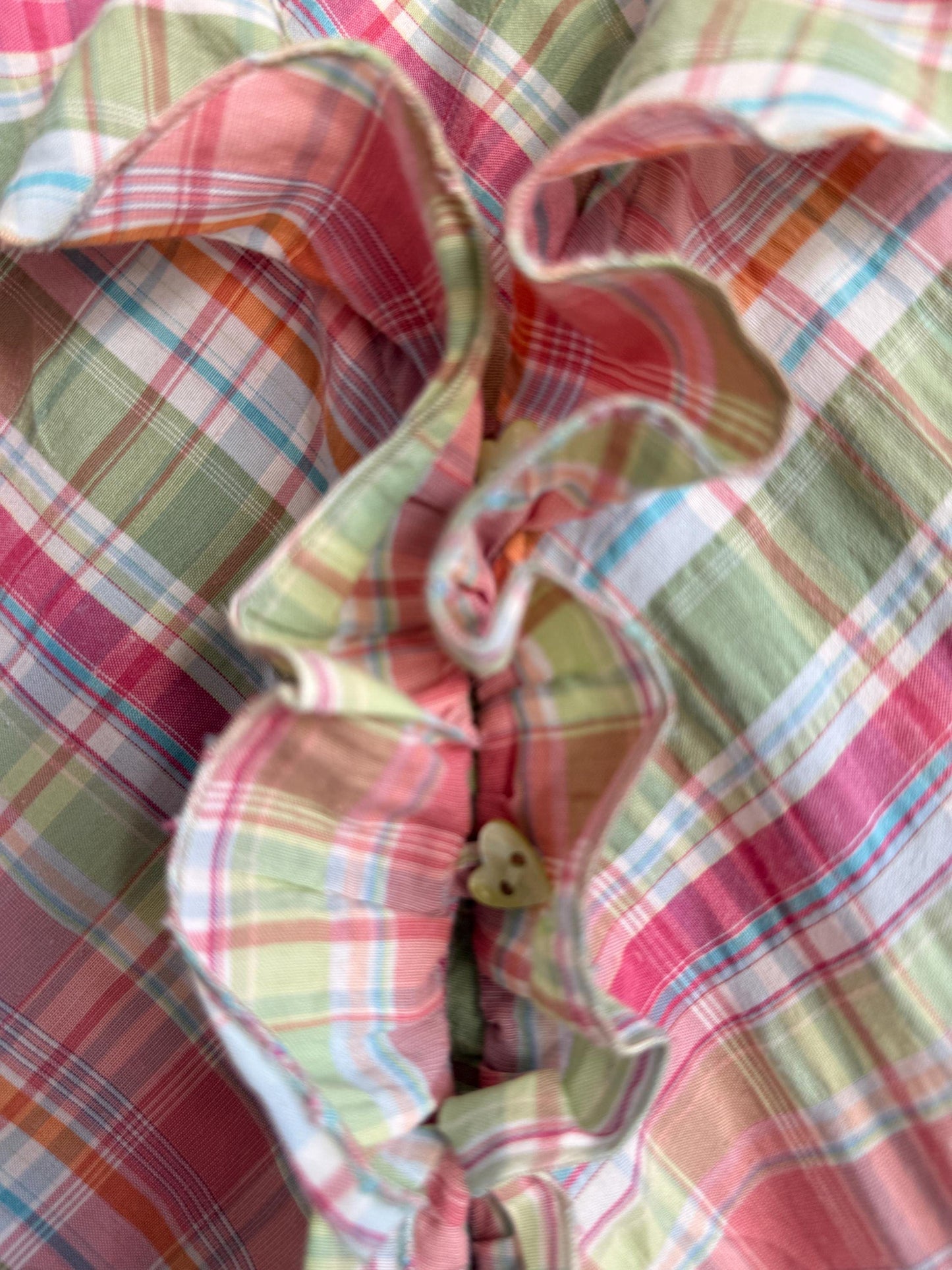 Pastel Check Blouse Ruffle Front Sleeveless Cotton Blouse Pink Green Plaid Summer Cottagecore Vintage Style Size 14