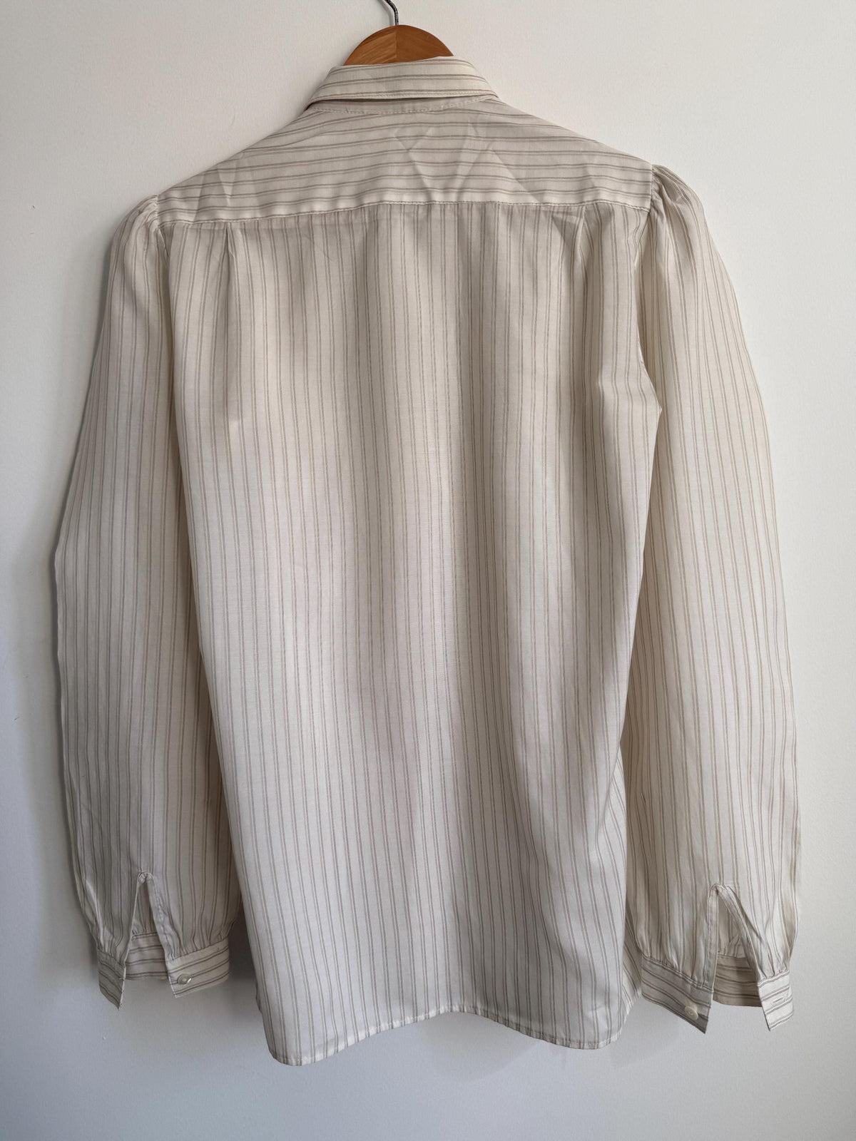 Vintage Alexon Striped Blouse Cream Long Sleeve Shirt Puff Sleeve Secretary Blouse Smart Vintage Office Shirt Classic British Fashion