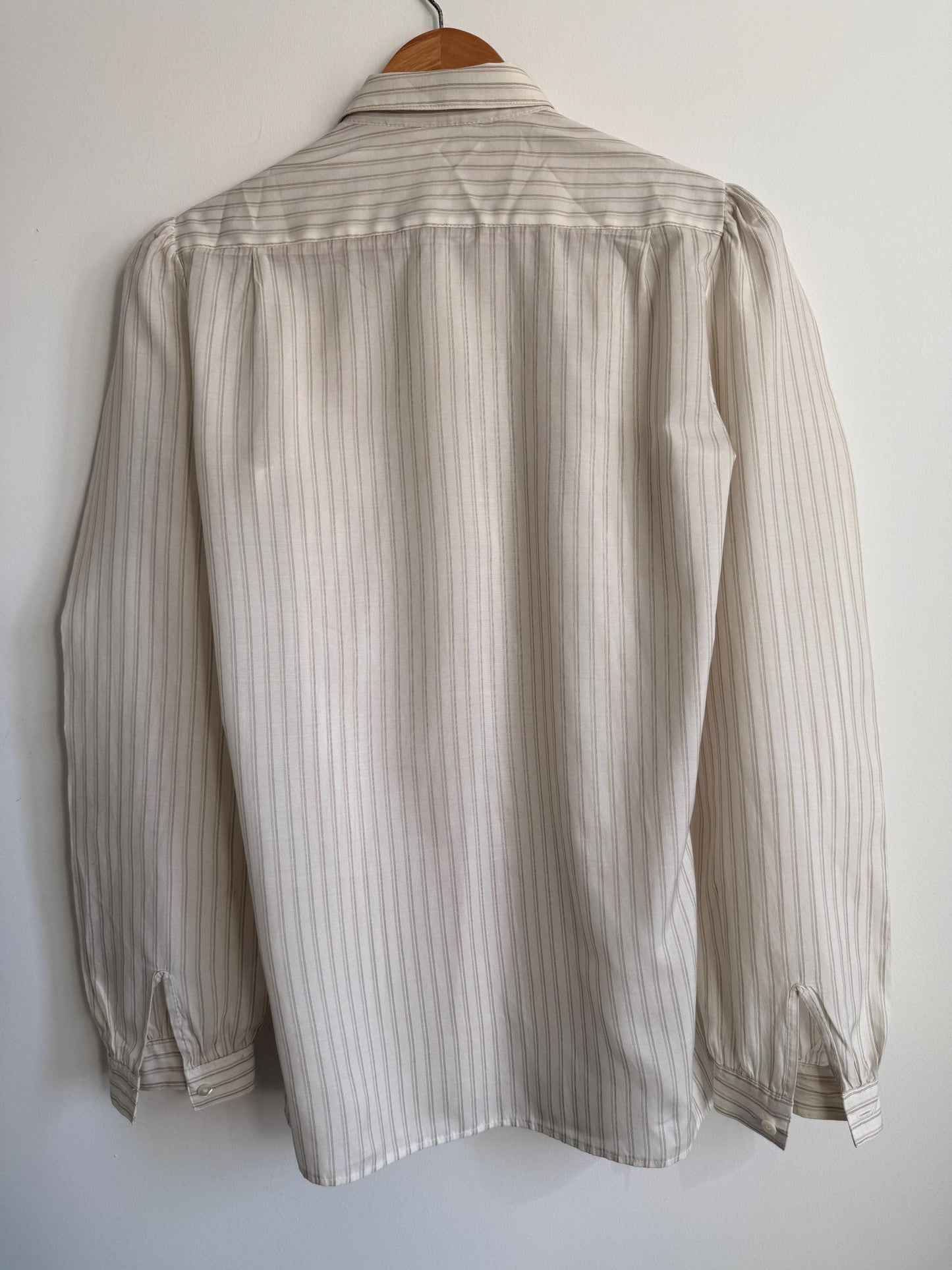 Vintage Alexon Striped Blouse Cream Long Sleeve Shirt Puff Sleeve Secretary Blouse Smart Vintage Office Shirt Classic British Fashion
