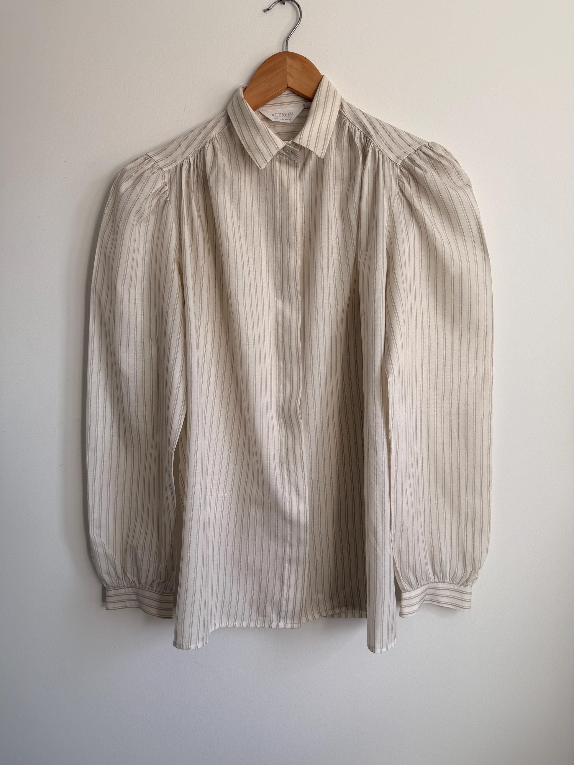 Vintage Alexon Striped Blouse Cream Long Sleeve Shirt Puff Sleeve Secretary Blouse Smart Vintage Office Shirt Classic British Fashion
