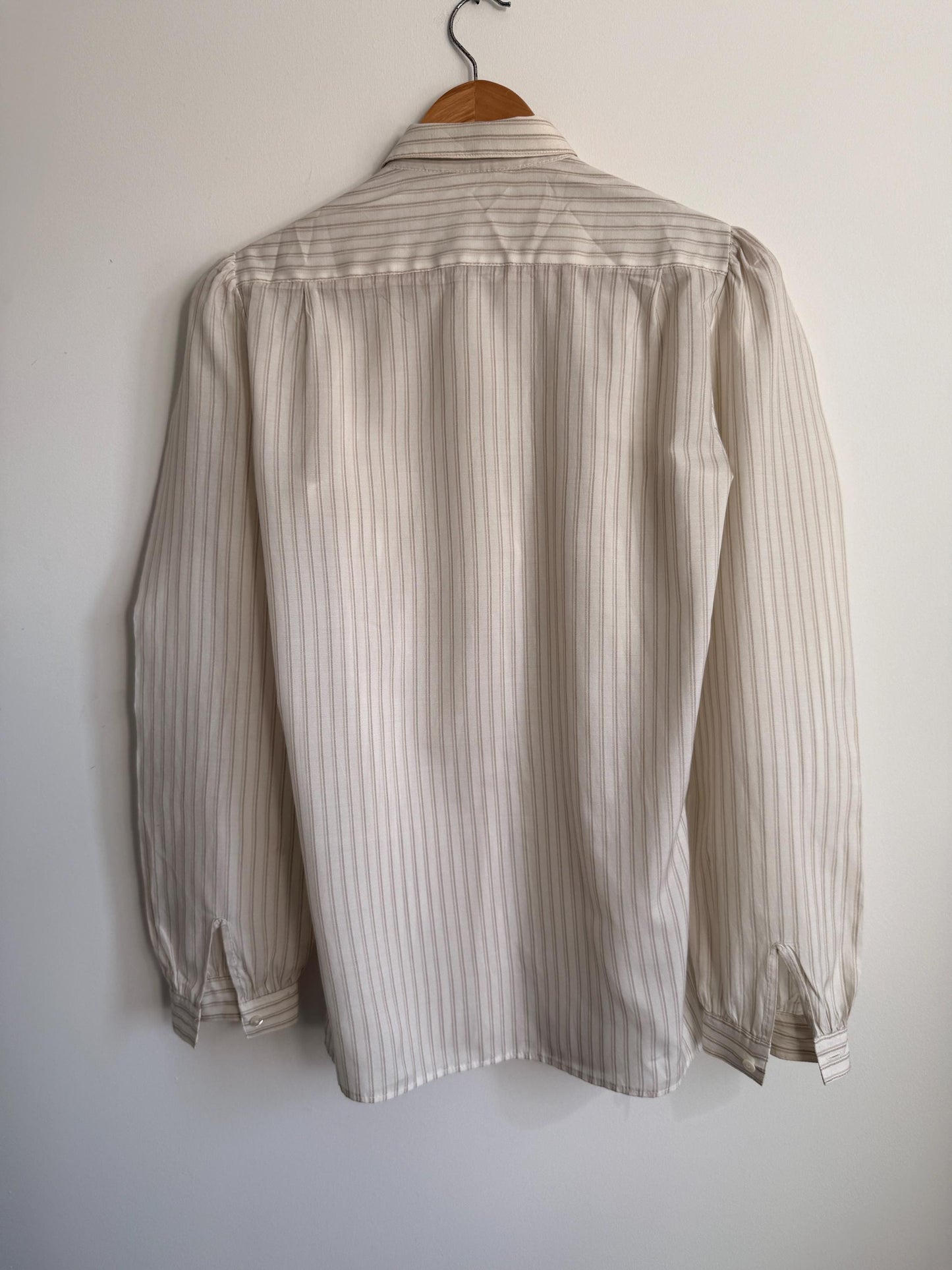 Vintage Alexon Striped Blouse Cream Long Sleeve Shirt Puff Sleeve Secretary Blouse Smart Vintage Office Shirt Classic British Fashion