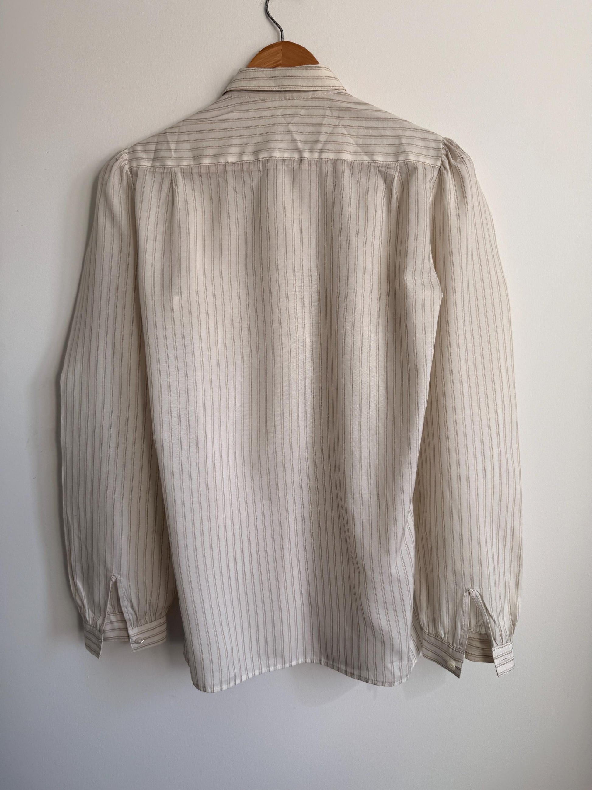 Vintage Alexon Striped Blouse Cream Long Sleeve Shirt Puff Sleeve Secretary Blouse Smart Vintage Office Shirt Classic British Fashion