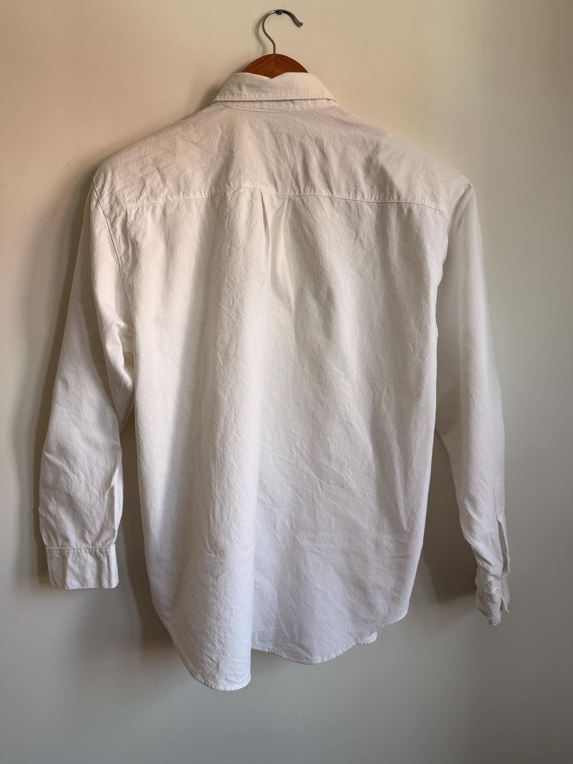 Vintage Jane Ashley White Cotton Shirt | Pearl Beaded Floral Embroidered Blouse | Cottagecore Statement Shirt Size M