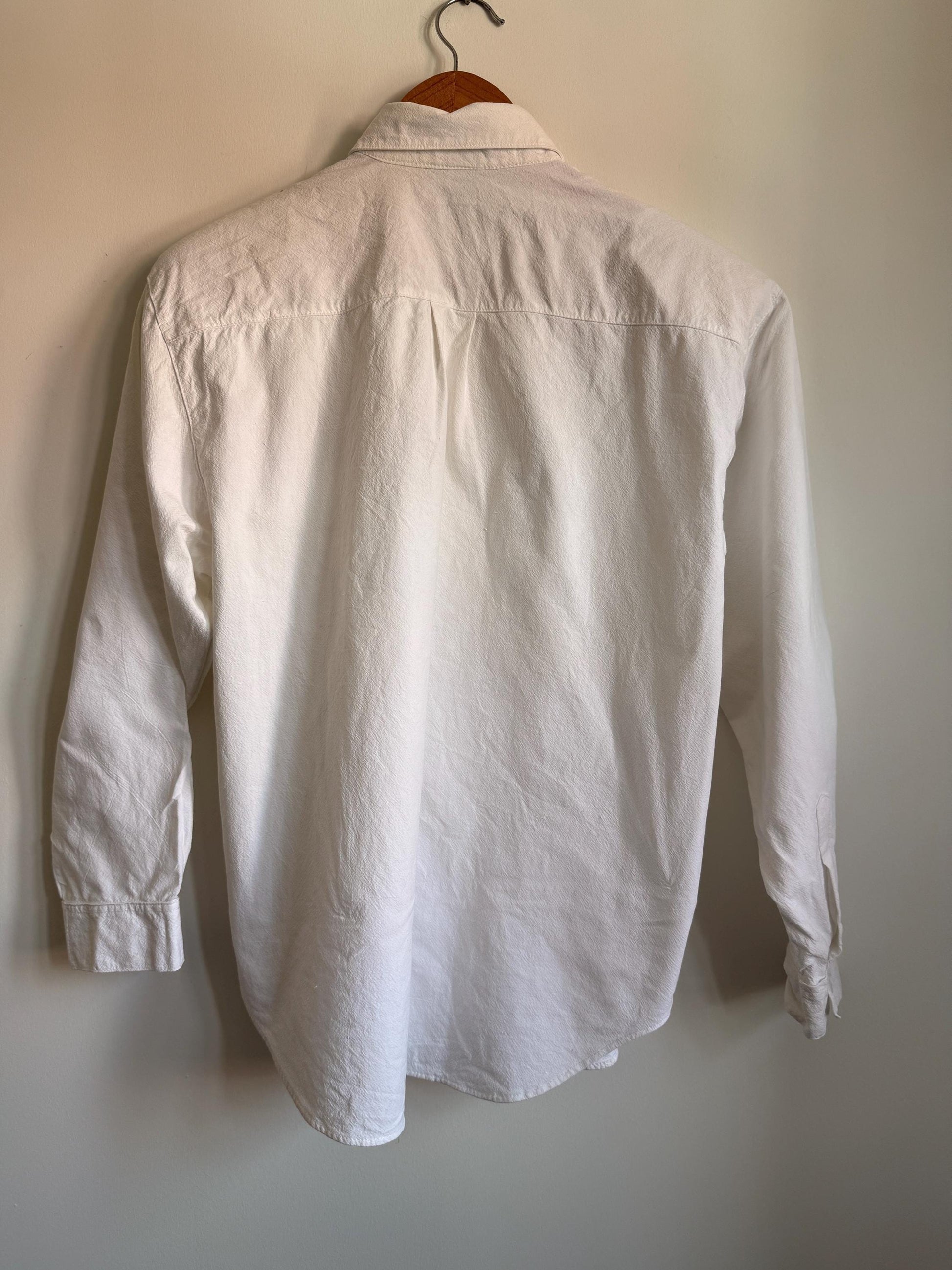 Vintage Jane Ashley White Cotton Shirt | Pearl Beaded Floral Embroidered Blouse | Cottagecore Statement Shirt Size M