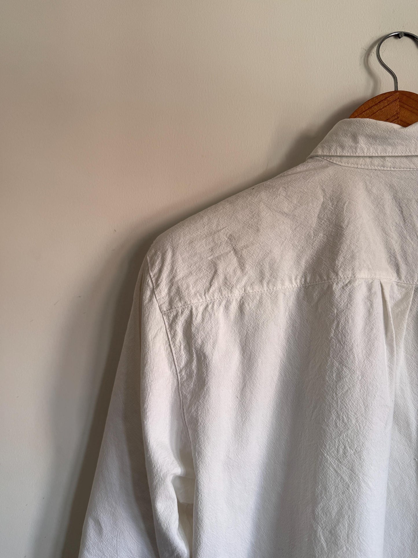 Vintage Jane Ashley White Cotton Shirt | Pearl Beaded Floral Embroidered Blouse | Cottagecore Statement Shirt Size M