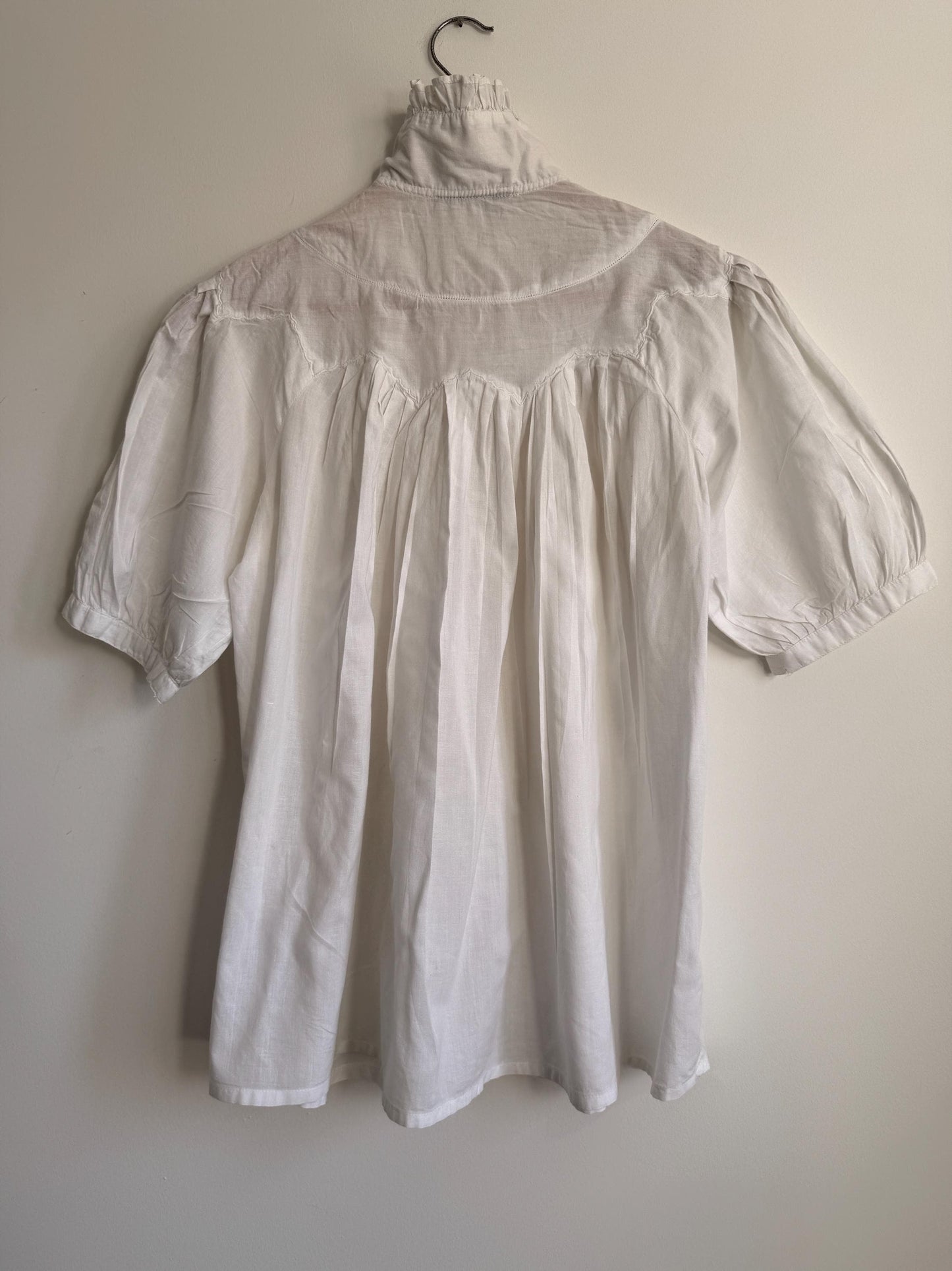 Vintage White Cotton Victorian Blouse High Neck Lace Blouse Prairie Cottagecore Edwardian Style Puff Sleeve Romantic Top