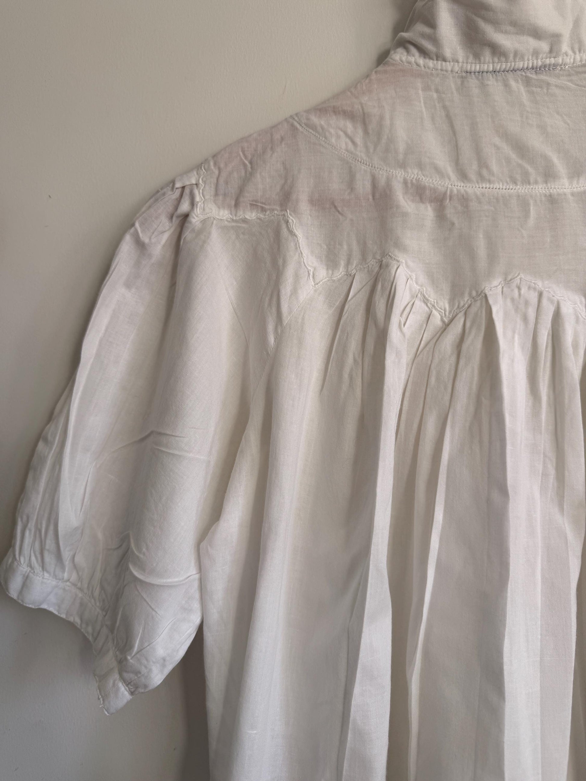 Vintage White Cotton Victorian Blouse High Neck Lace Blouse Prairie Cottagecore Edwardian Style Puff Sleeve Romantic Top