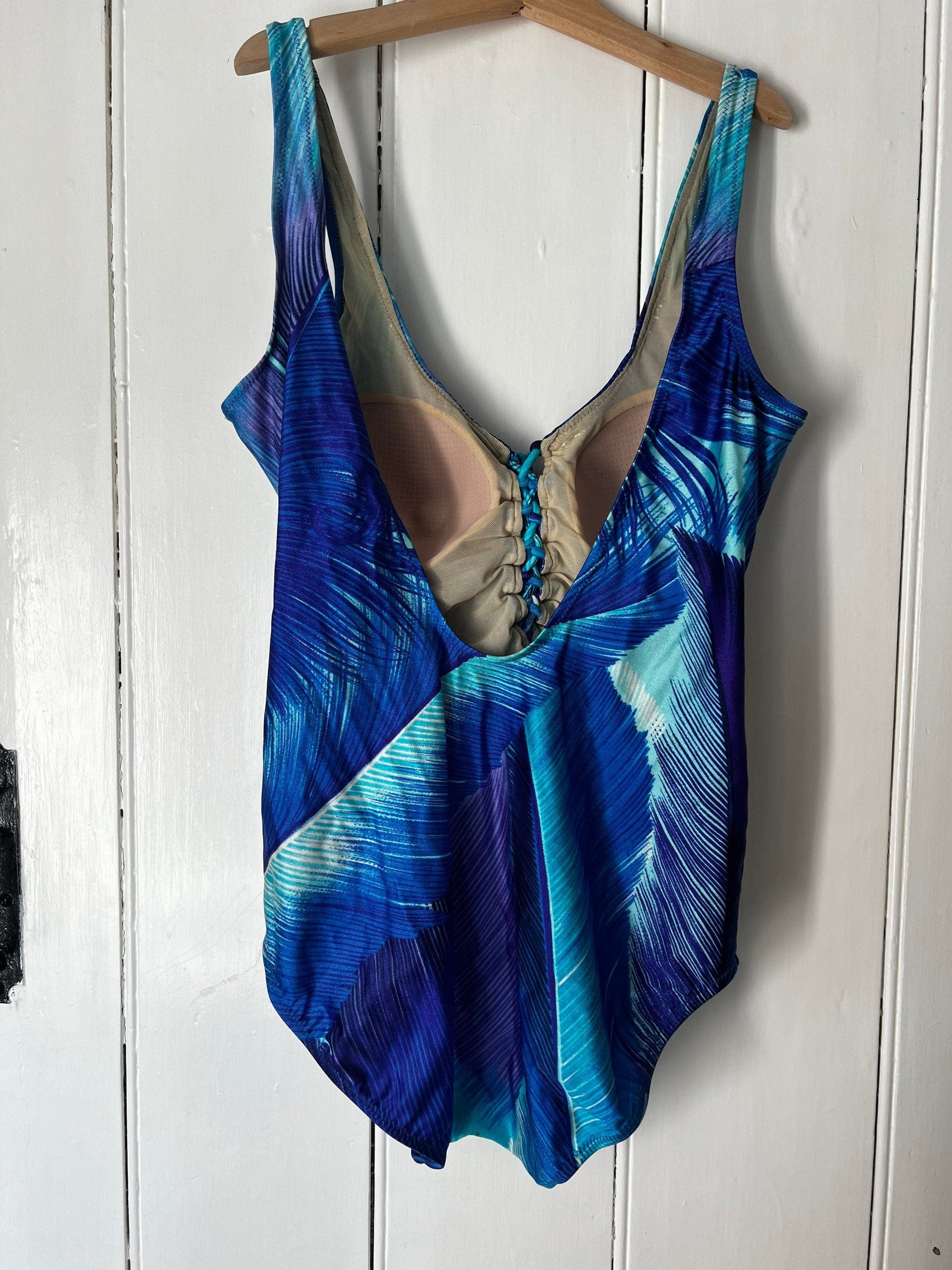 Blue Stripe Swimsuit 80s Swimming Costume 12-14 B Cup