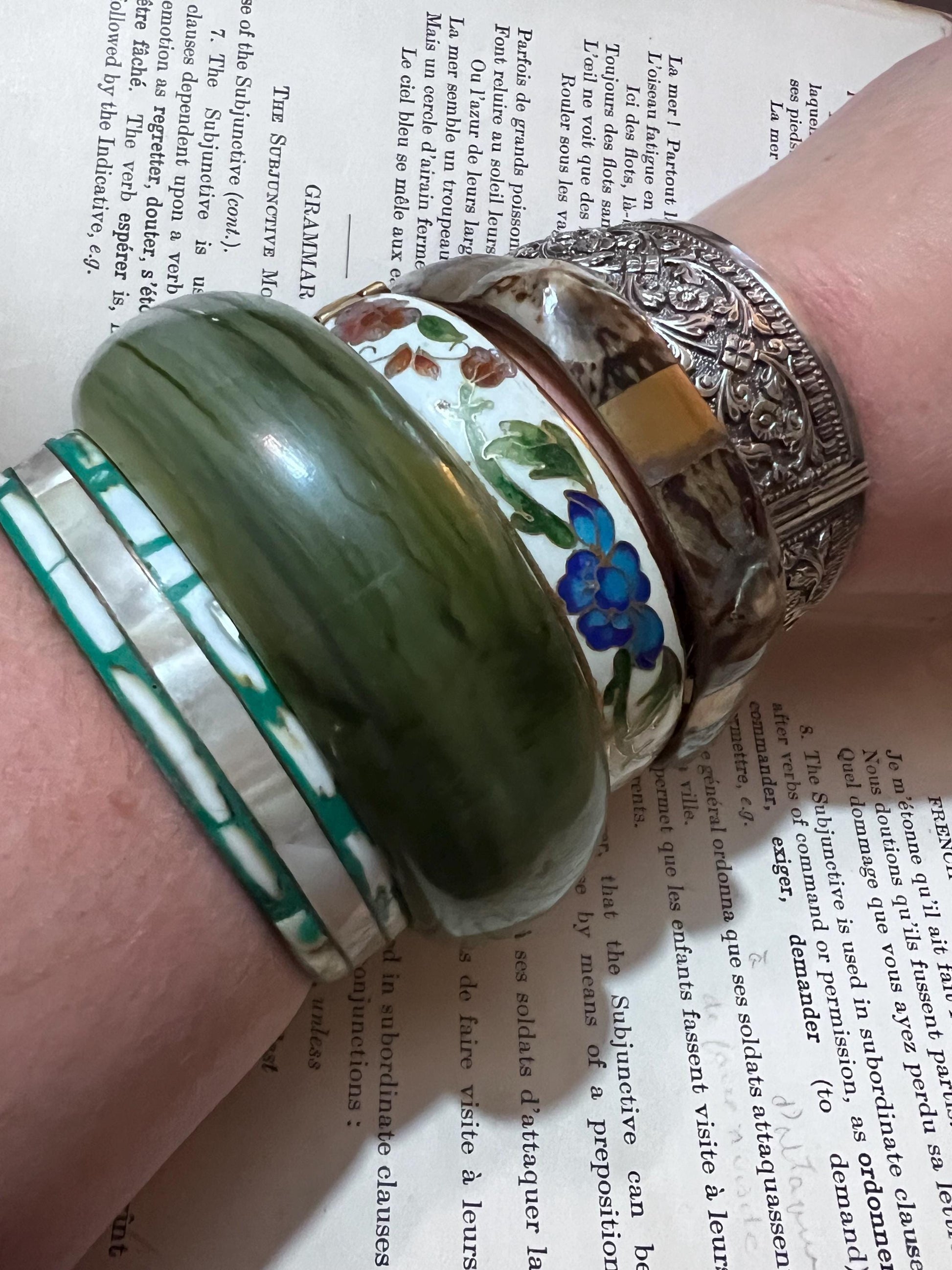 Chunky Vintage Bangles, Metal Enamel Green, Green Bangles, Metal enamel Bangles, 1940s, 1950s, Stacking Bangles, Vintage Jewellery, Enamel