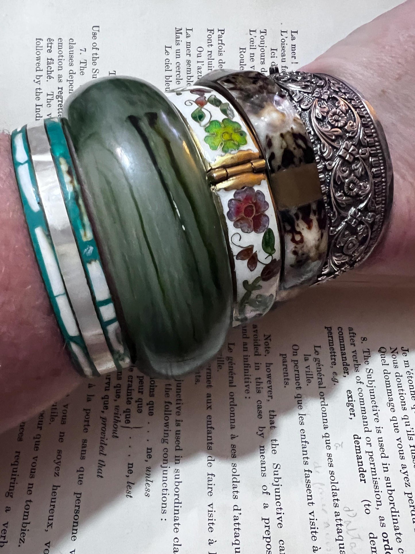 Chunky Vintage Bangles, Metal Enamel Green, Green Bangles, Metal enamel Bangles, 1940s, 1950s, Stacking Bangles, Vintage Jewellery, Enamel
