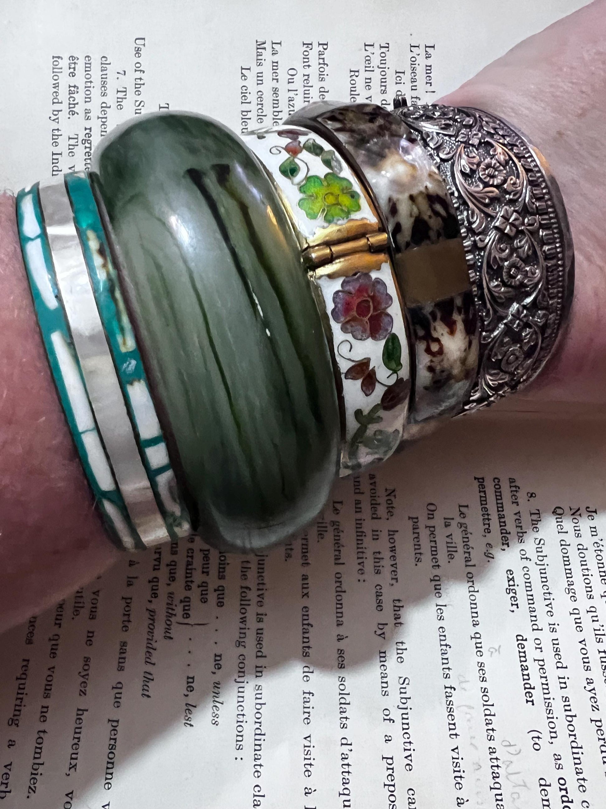 Chunky Vintage Bangles, Metal Enamel Green, Green Bangles, Metal enamel Bangles, 1940s, 1950s, Stacking Bangles, Vintage Jewellery, Enamel