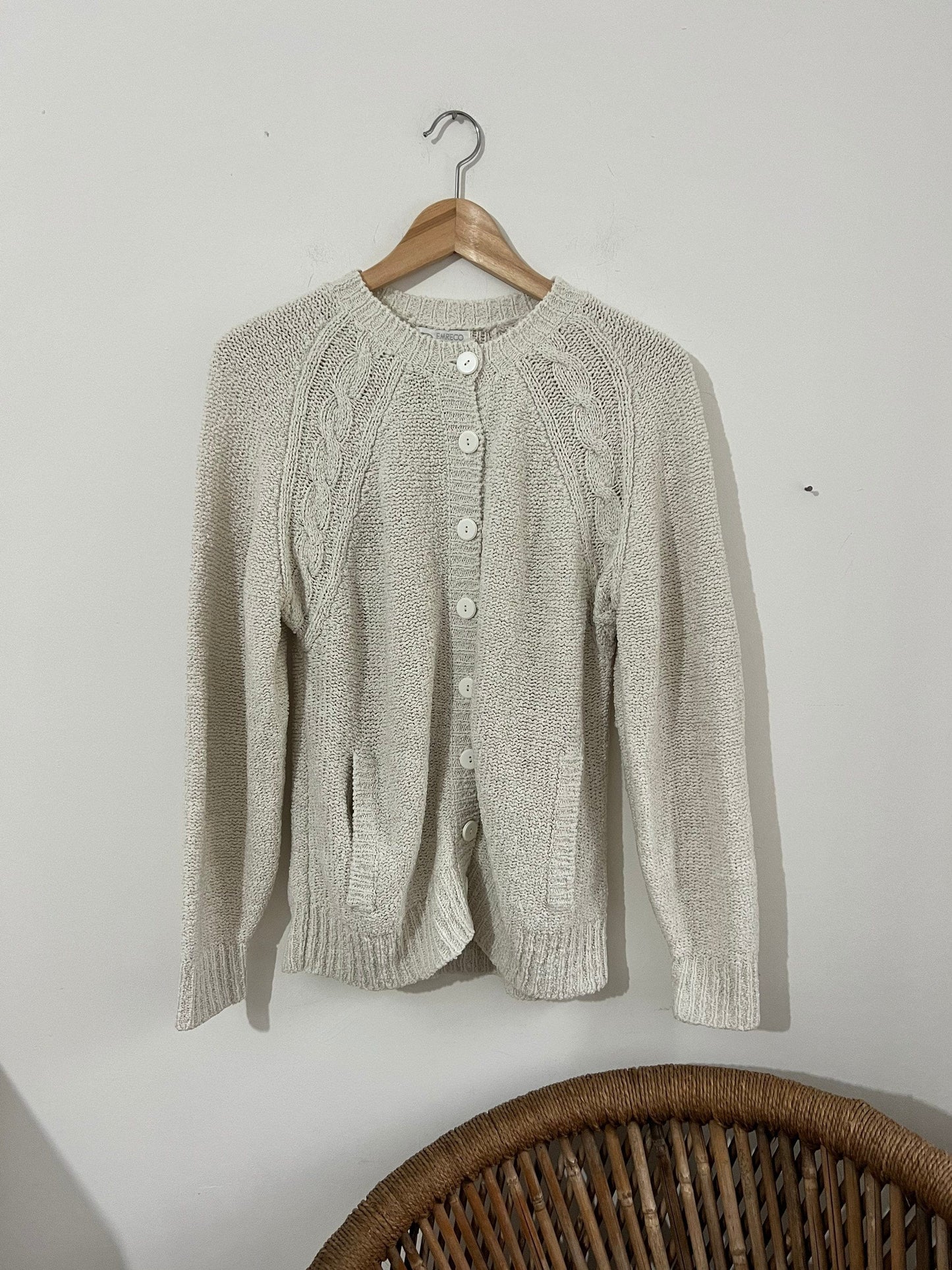 Cream Knit Cardigan pale with pockets cable knit