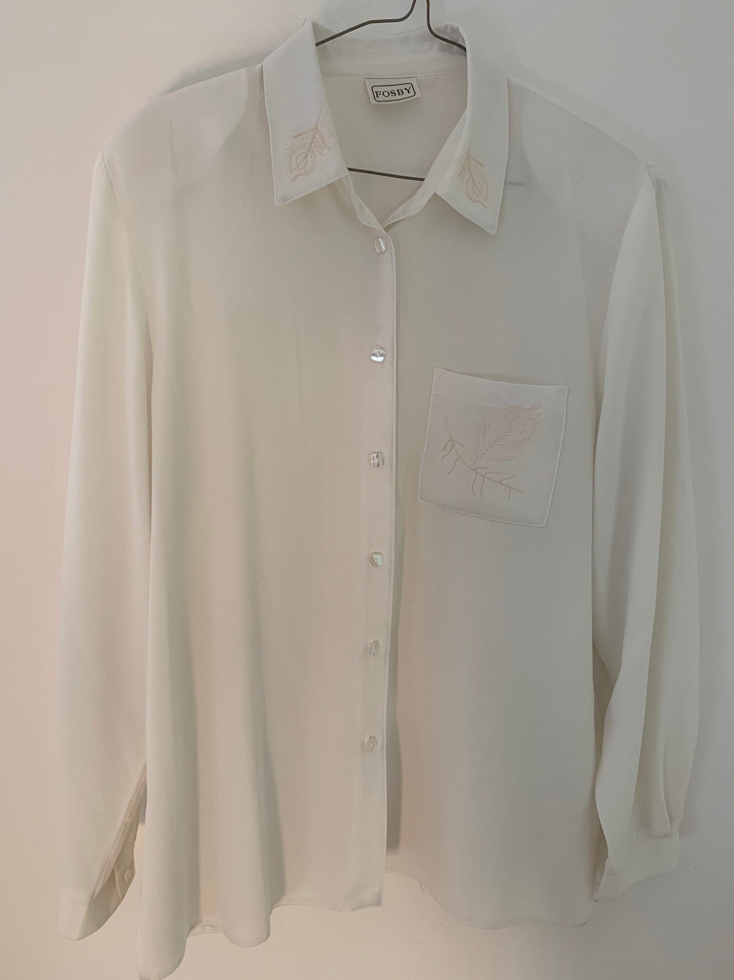 Cream Vintage Blouse Semi Sheer Button Through Boxy long Sleeves - Size 14