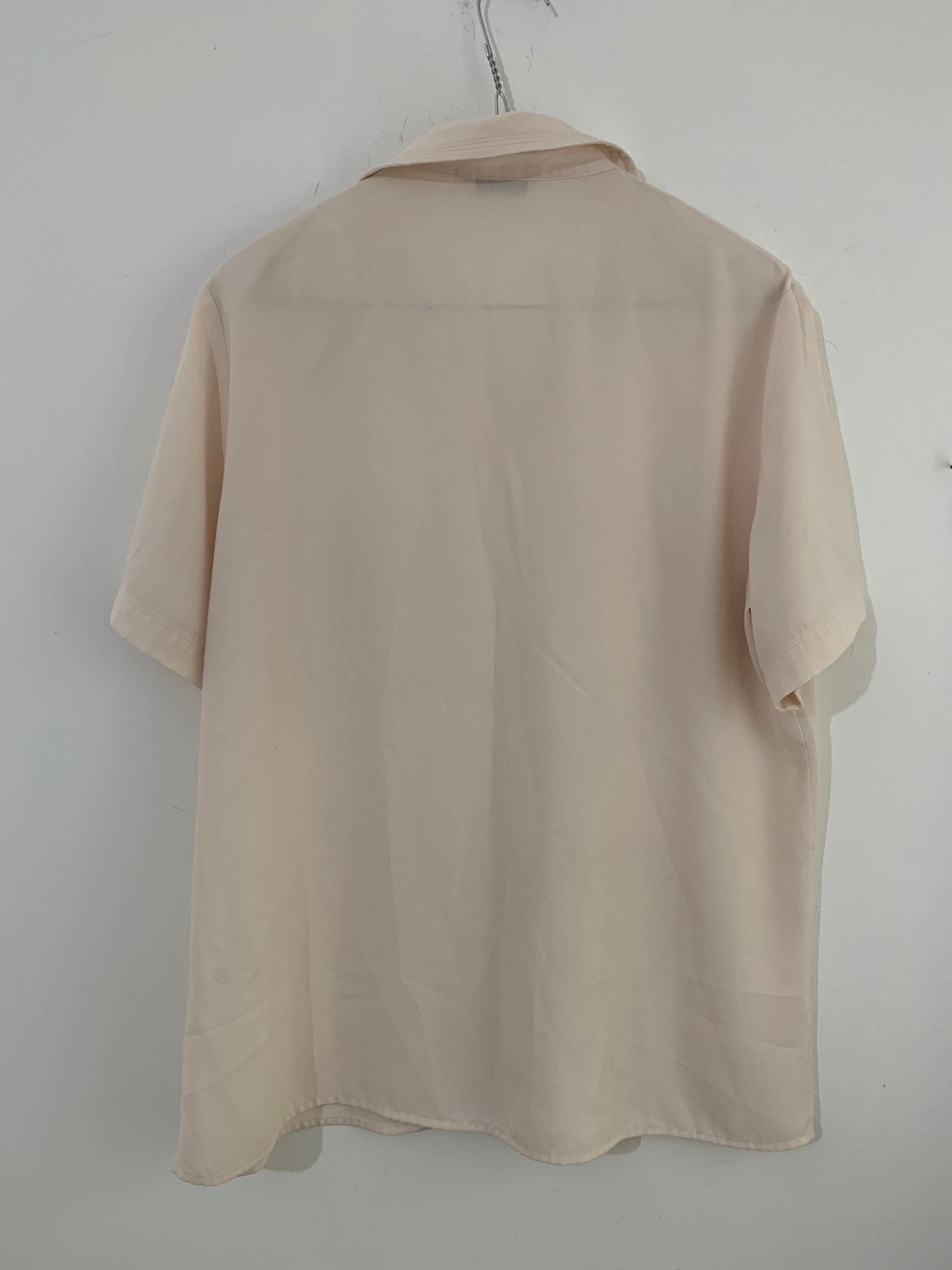 Cream Vintage Blouse Semi Sheer Button Through Boxy short Sleeves - Size 14