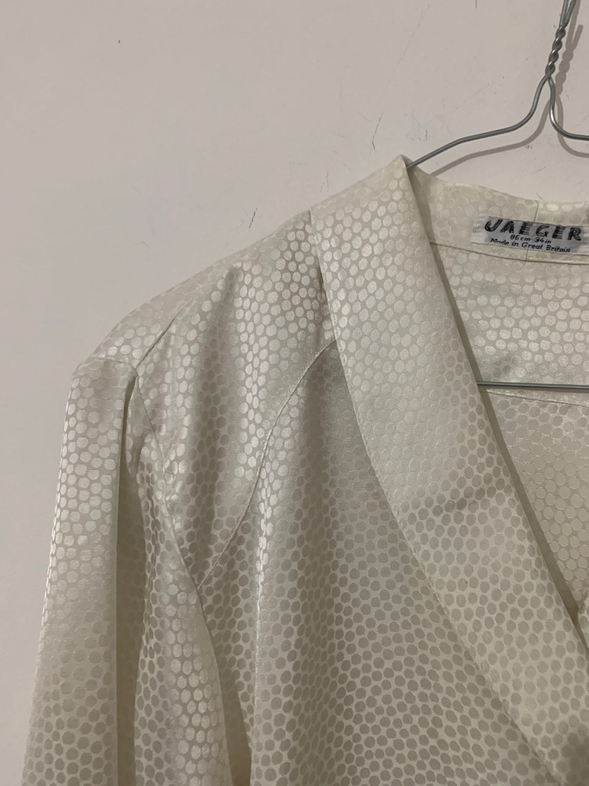 Cream Vintage Jaeger Blouse Button Through Boxy short Sleeves - Size 14