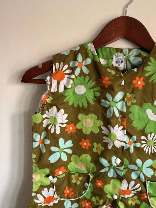 Cuckoo Green Flower Power Children's Tunic Vintage 1960s 70s Cuckoo Girls Floral Tunic Size 28 | Flower Power Children's Clothing