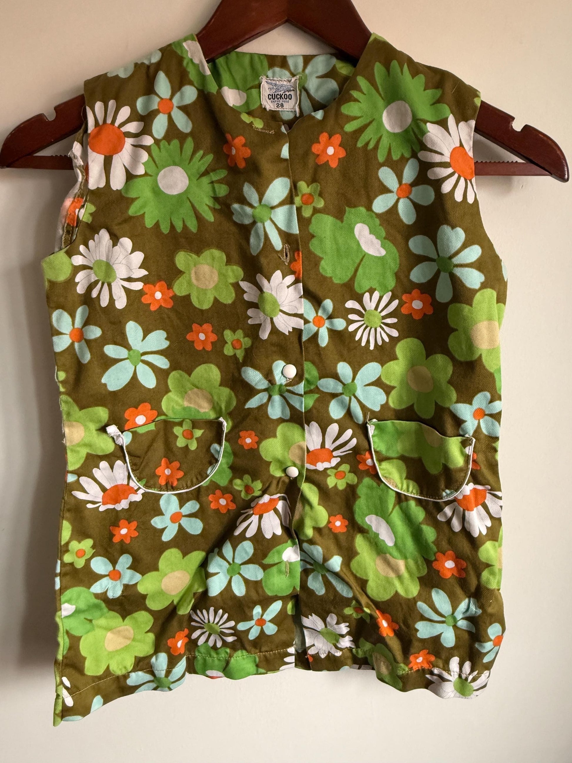 Cuckoo Green Flower Power Children's Tunic Vintage 1960s 70s Cuckoo Girls Floral Tunic Size 28 | Flower Power Children's Clothing