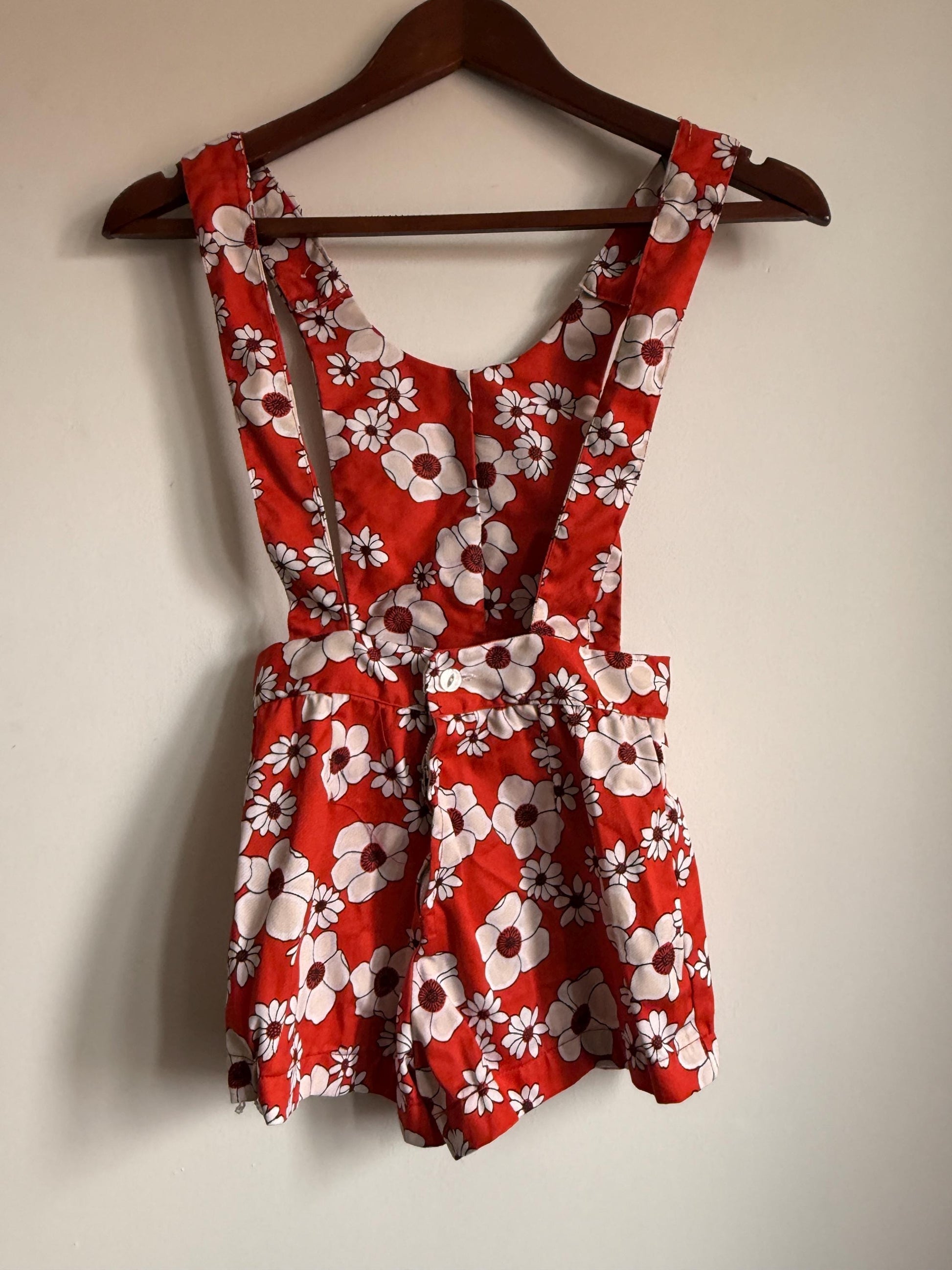 Cuckoo Red Floral Children's Playsuit Vintage 1960s 70s Cuckoo Girls Floral Playsuit Size 22 | Empire Made Children's Romper