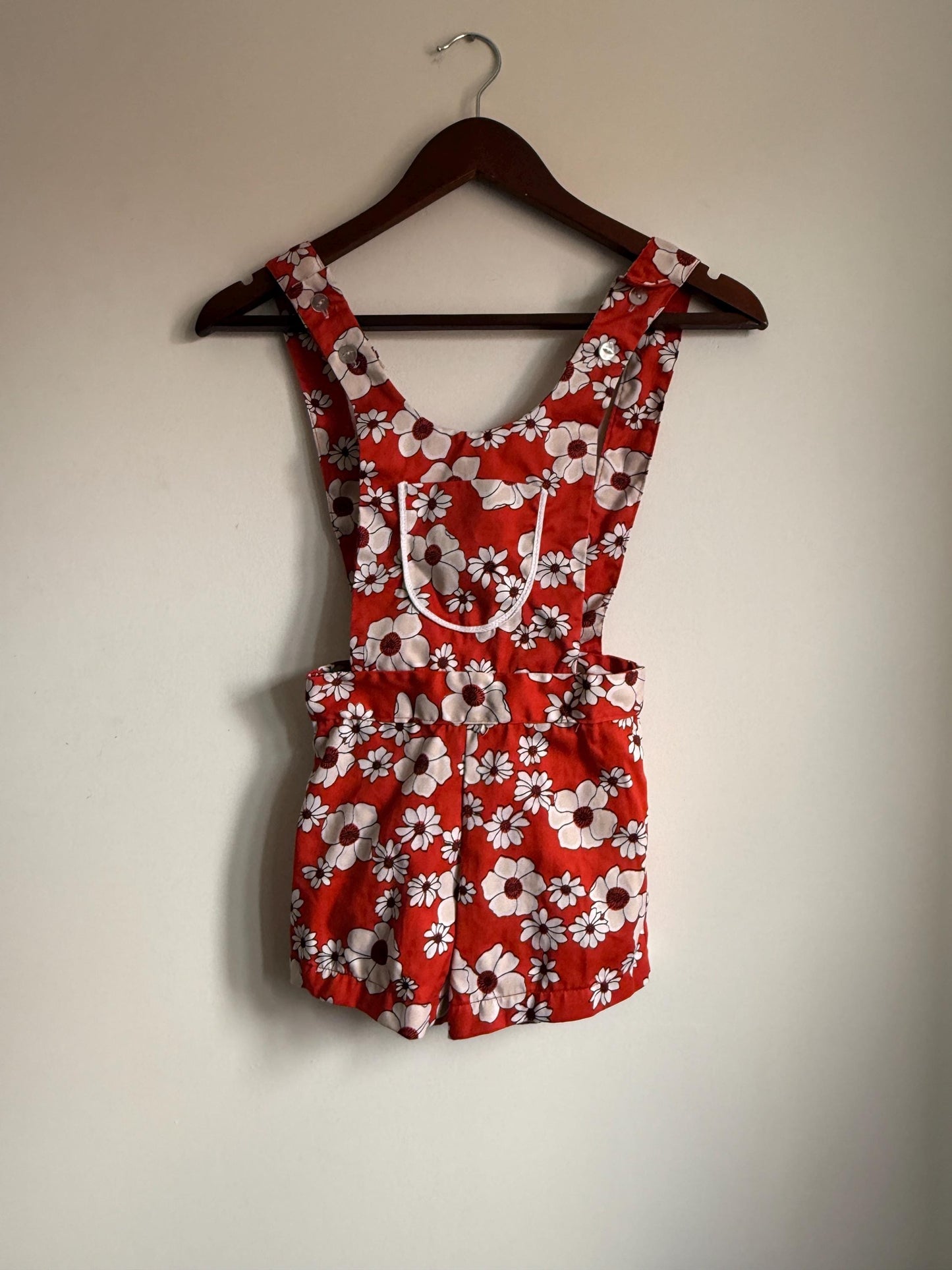 Cuckoo Red Floral Children's Playsuit Vintage 1960s 70s Cuckoo Girls Floral Playsuit Size 22 | Empire Made Children's Romper