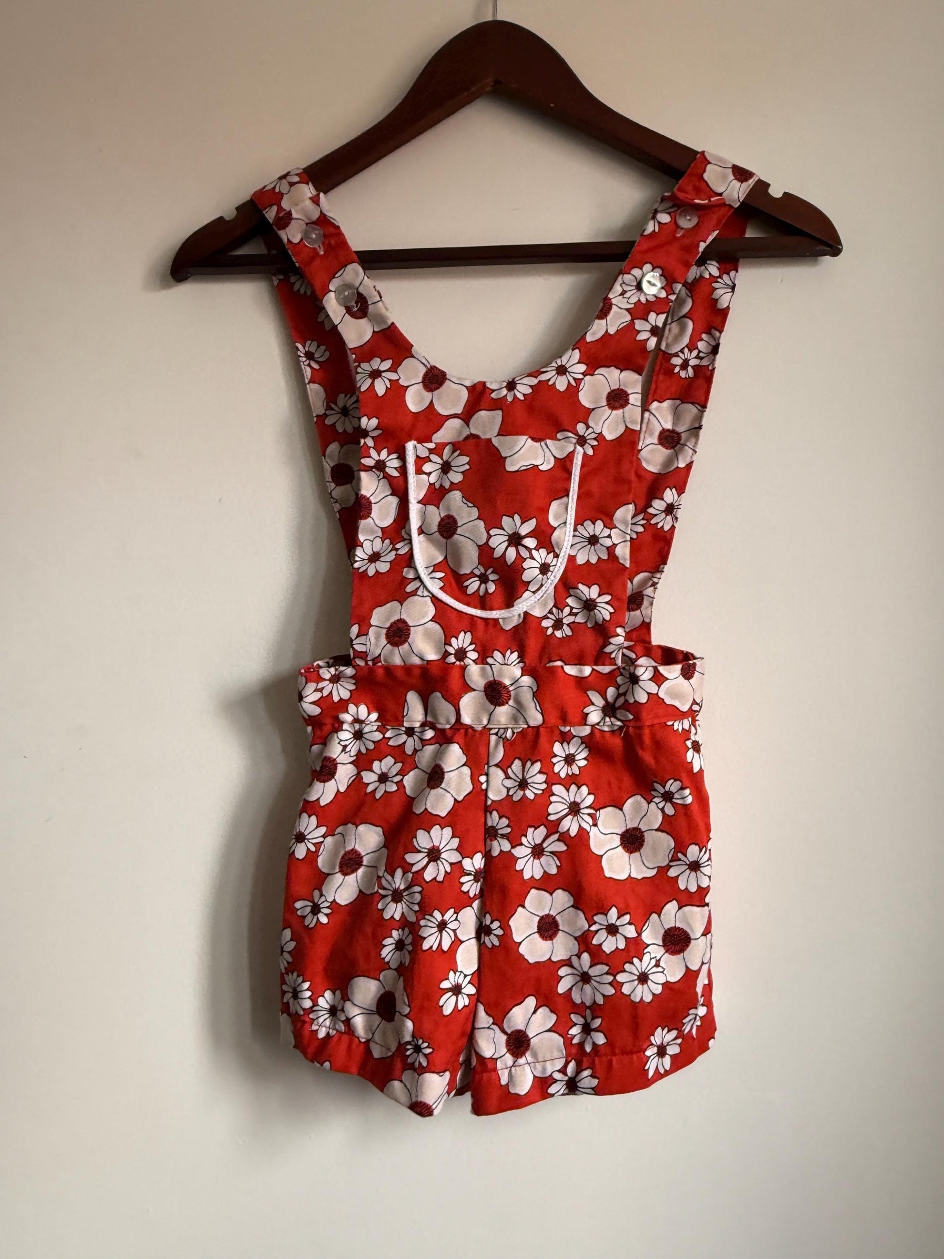 Cuckoo Red Floral Children's Playsuit Vintage 1960s 70s Cuckoo Girls Floral Playsuit Size 22 | Empire Made Children's Romper