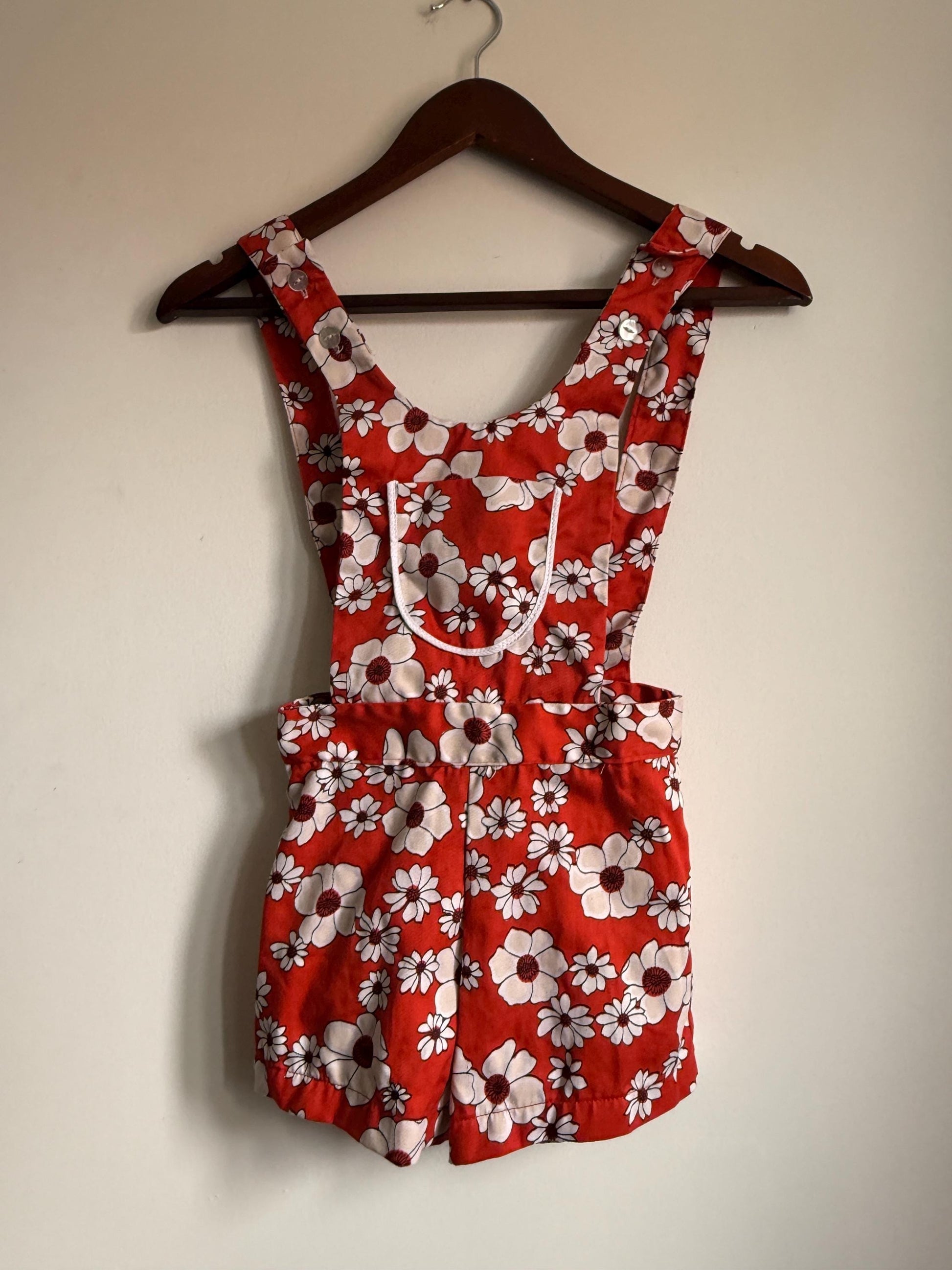 Cuckoo Red Floral Children's Playsuit Vintage 1960s 70s Cuckoo Girls Floral Playsuit Size 22 | Empire Made Children's Romper