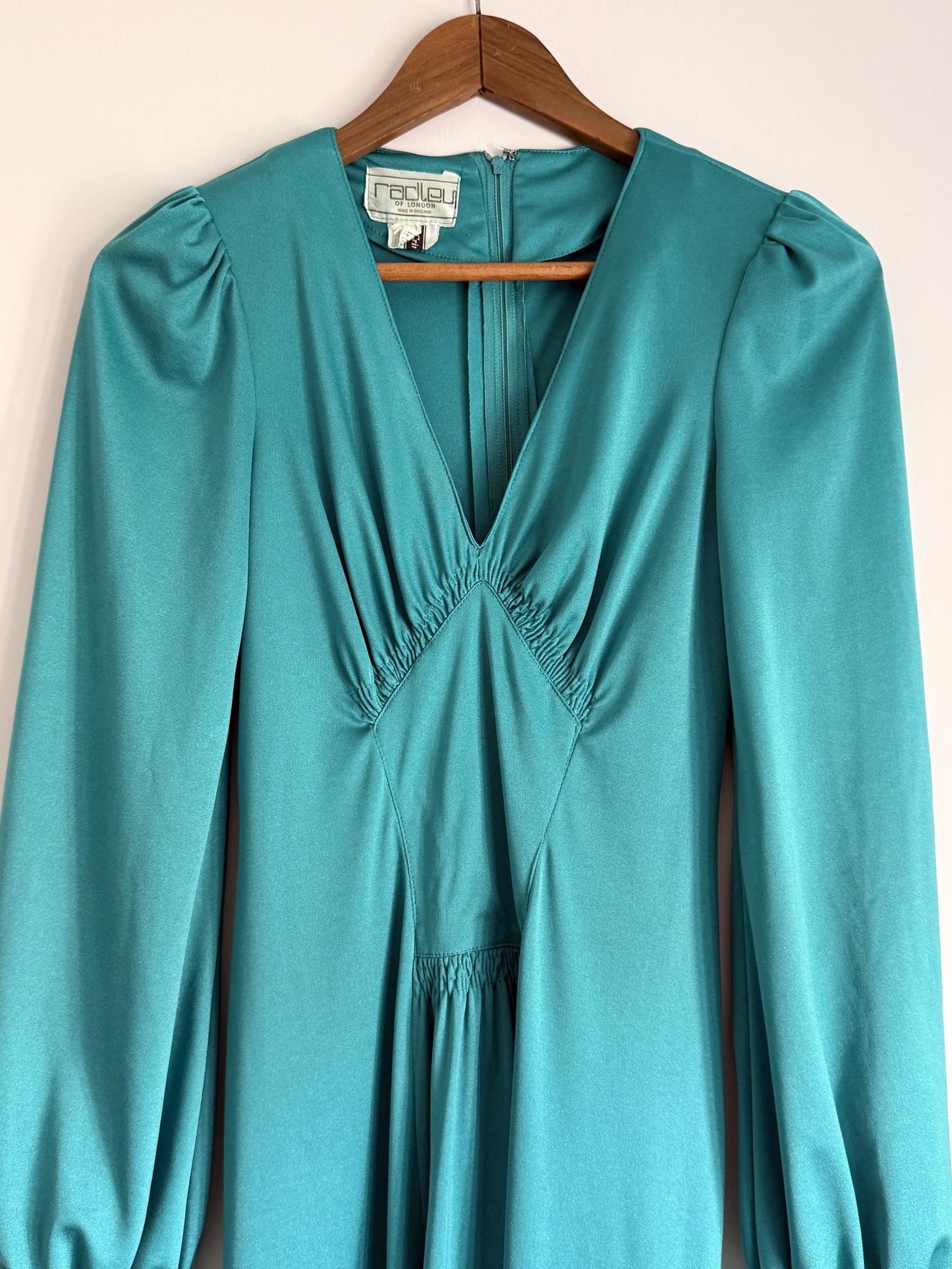 Vintage 1970s Radley London Teal Maxi Dress | Empire Waist Bishop Sleeve Evening Gown
