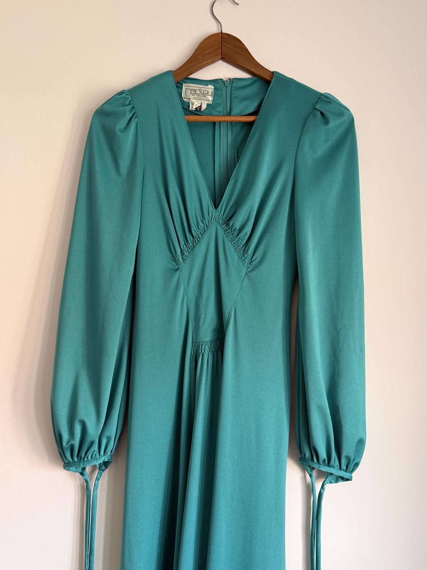 Vintage 1970s Radley London Teal Maxi Dress | Empire Waist Bishop Sleeve Evening Gown