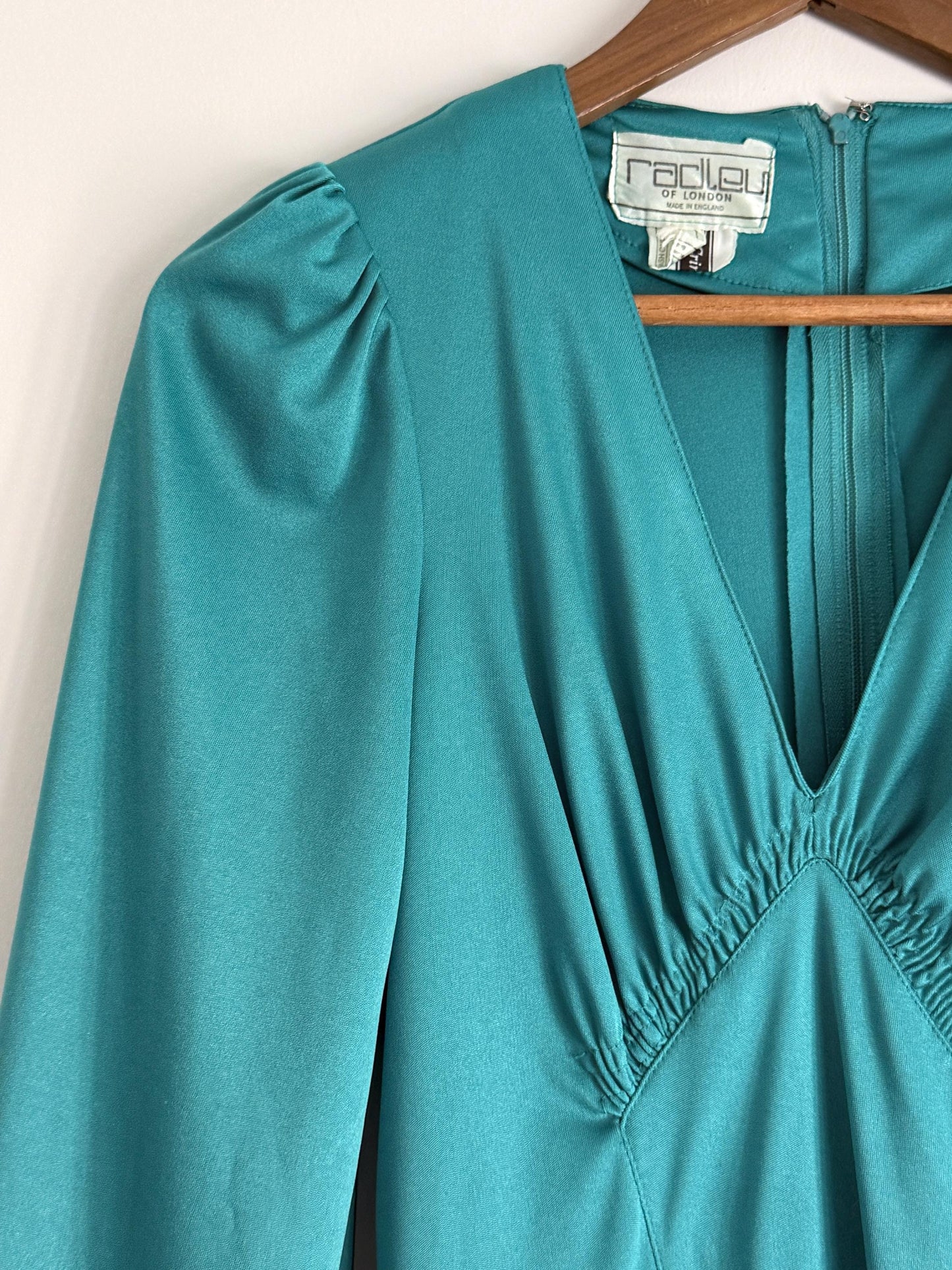 Vintage 1970s Radley London Teal Maxi Dress | Empire Waist Bishop Sleeve Evening Gown