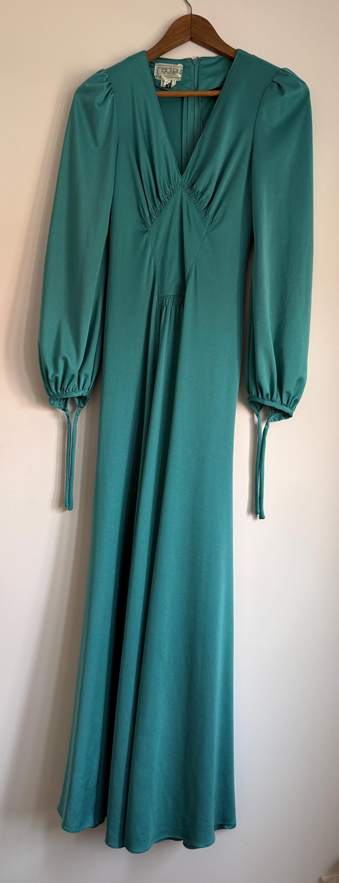 Vintage 1970s Radley London Teal Maxi Dress | Empire Waist Bishop Sleeve Evening Gown