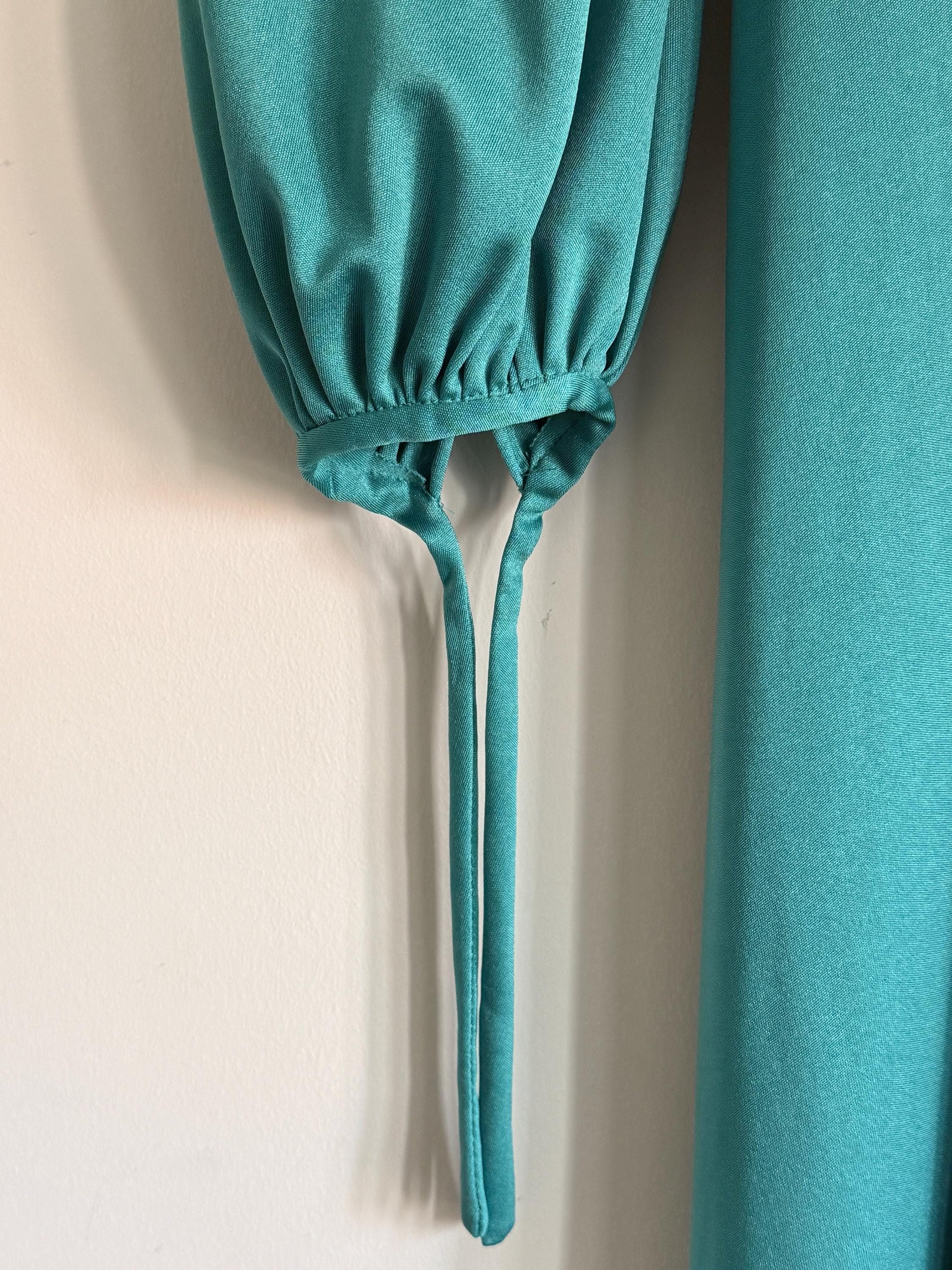 Vintage 1970s Radley London Teal Maxi Dress | Empire Waist Bishop Sleeve Evening Gown