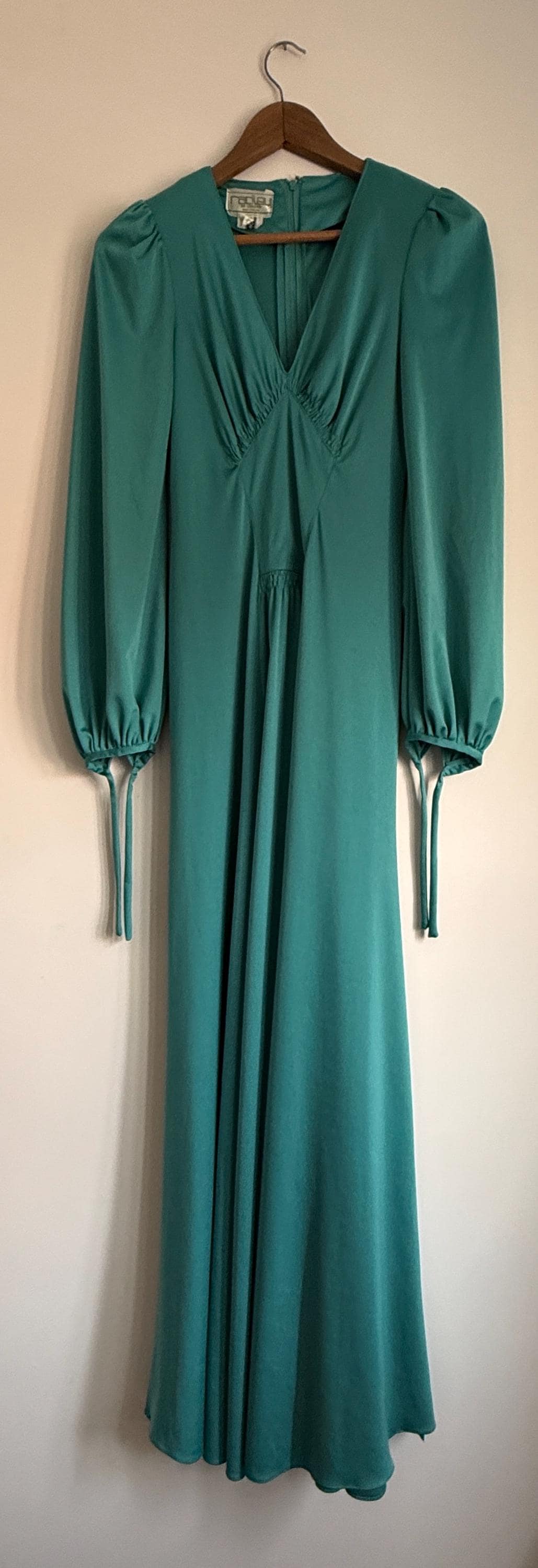 Vintage 1970s Radley London Teal Maxi Dress | Empire Waist Bishop Sleeve Evening Gown