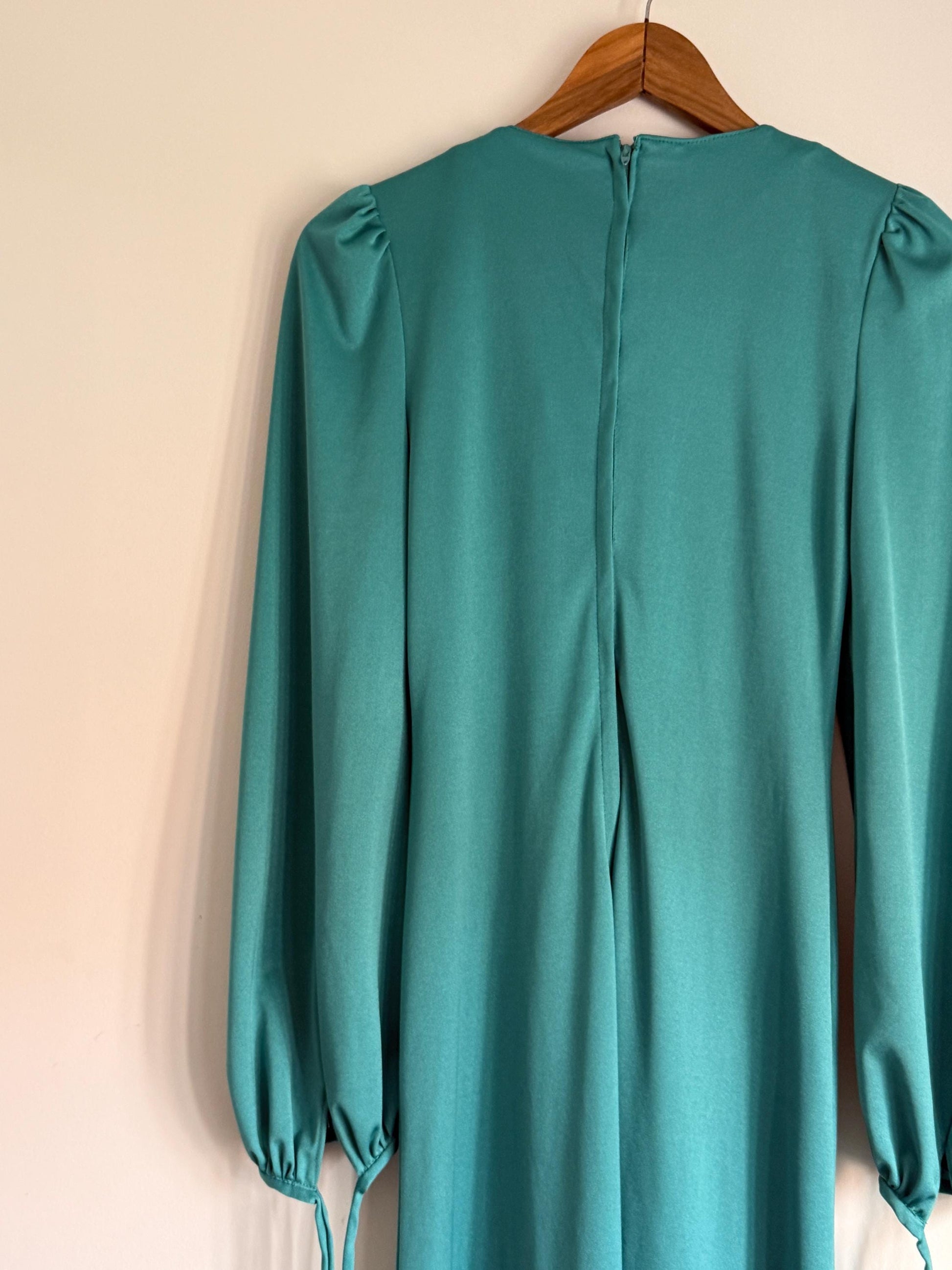 Vintage 1970s Radley London Teal Maxi Dress | Empire Waist Bishop Sleeve Evening Gown