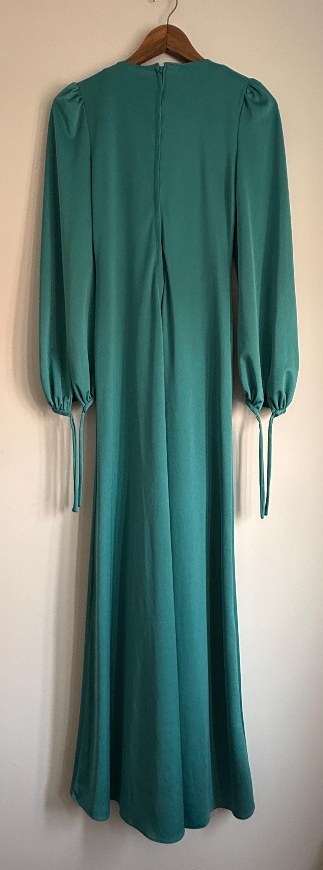 Vintage 1970s Radley London Teal Maxi Dress | Empire Waist Bishop Sleeve Evening Gown