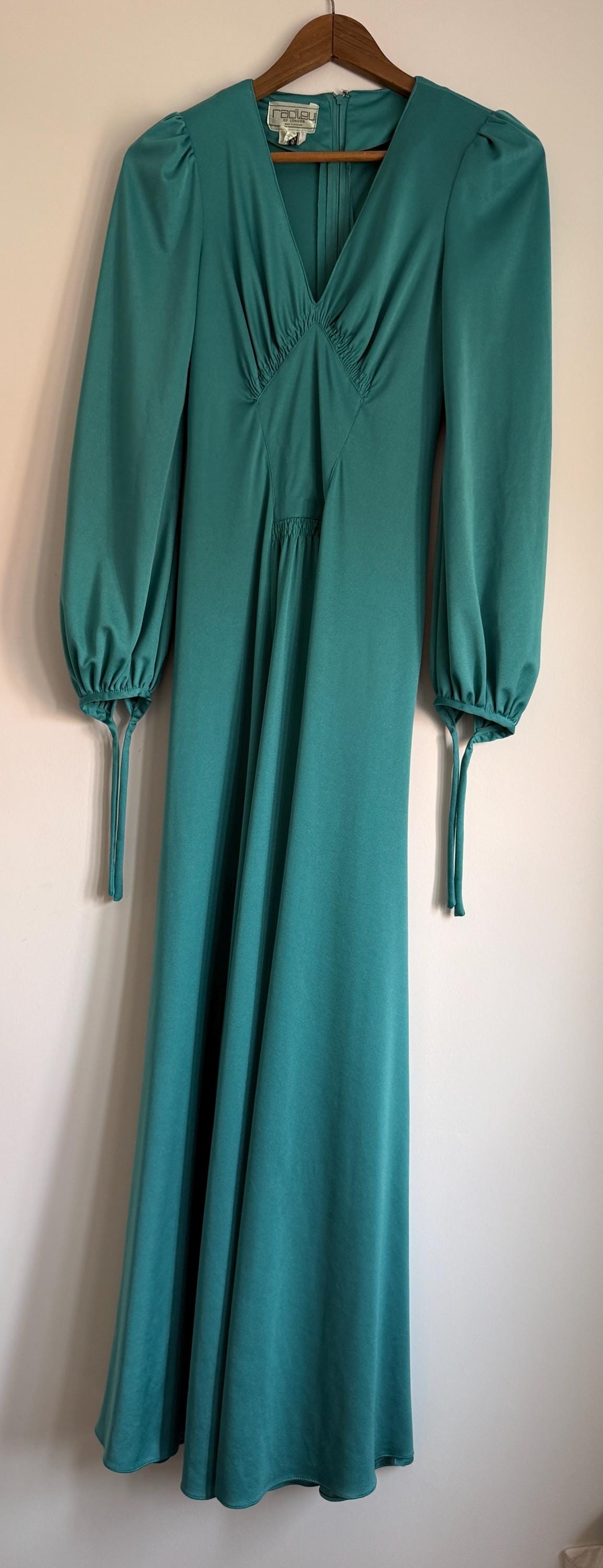 Vintage 1970s Radley London Teal Maxi Dress | Empire Waist Bishop Sleeve Evening Gown