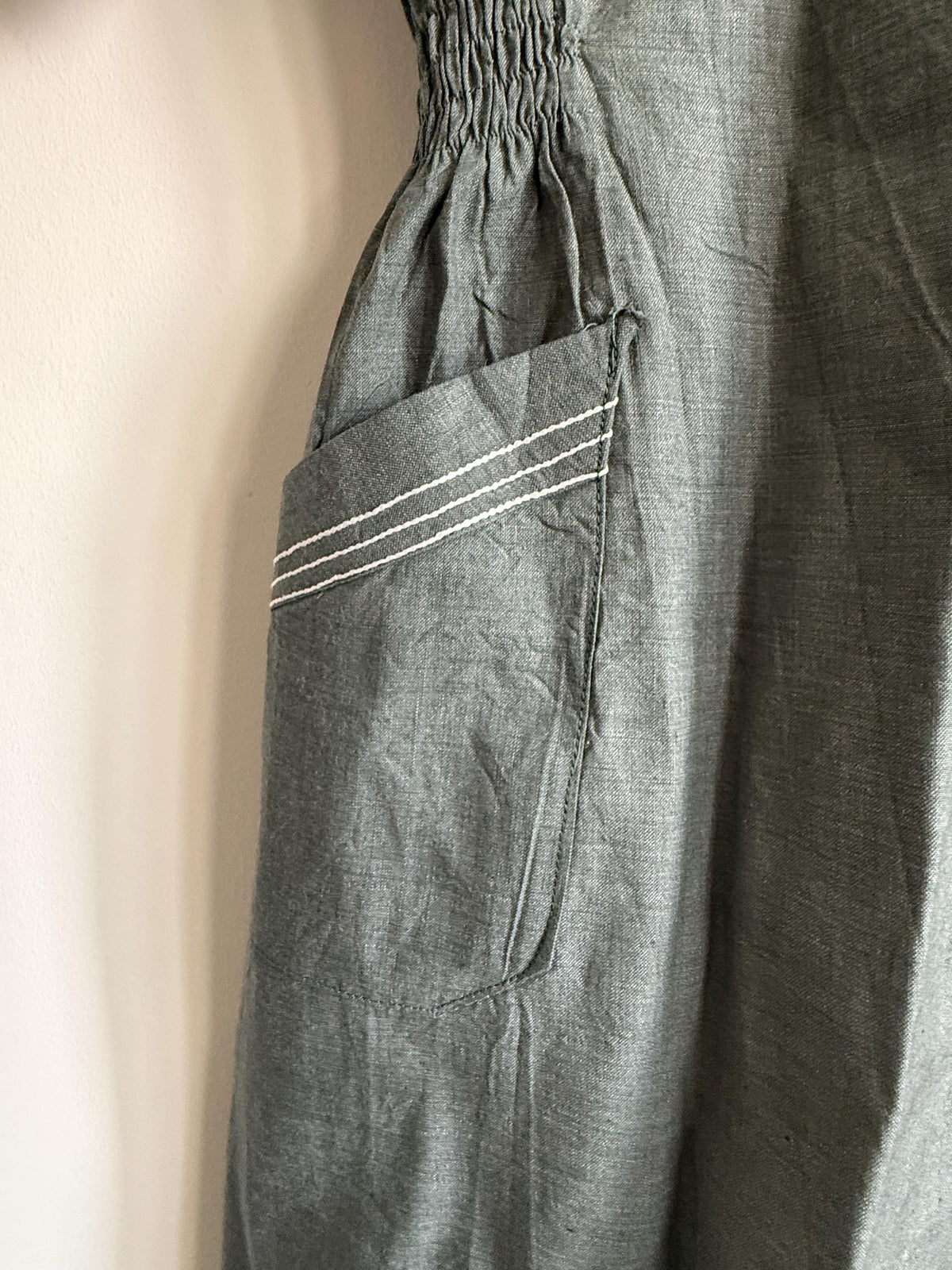 Vintage Grey Linen Blend Shirt Dress UK 10-12 | Peter Pan Collar Dress | 1940s Utility Dress | Cottagecore Dress | Button Front Midi Dress