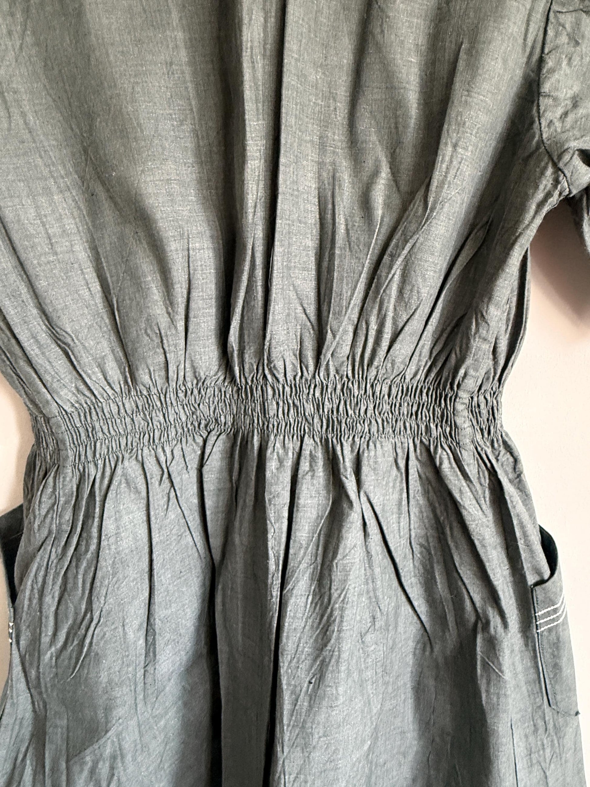 Vintage Grey Linen Blend Shirt Dress UK 10-12 | Peter Pan Collar Dress | 1940s Utility Dress | Cottagecore Dress | Button Front Midi Dress
