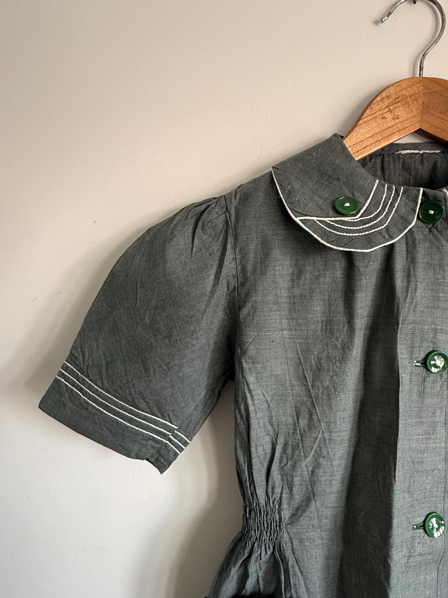 Vintage Grey Linen Blend Shirt Dress UK 10-12 | Peter Pan Collar Dress | 1940s Utility Dress | Cottagecore Dress | Button Front Midi Dress