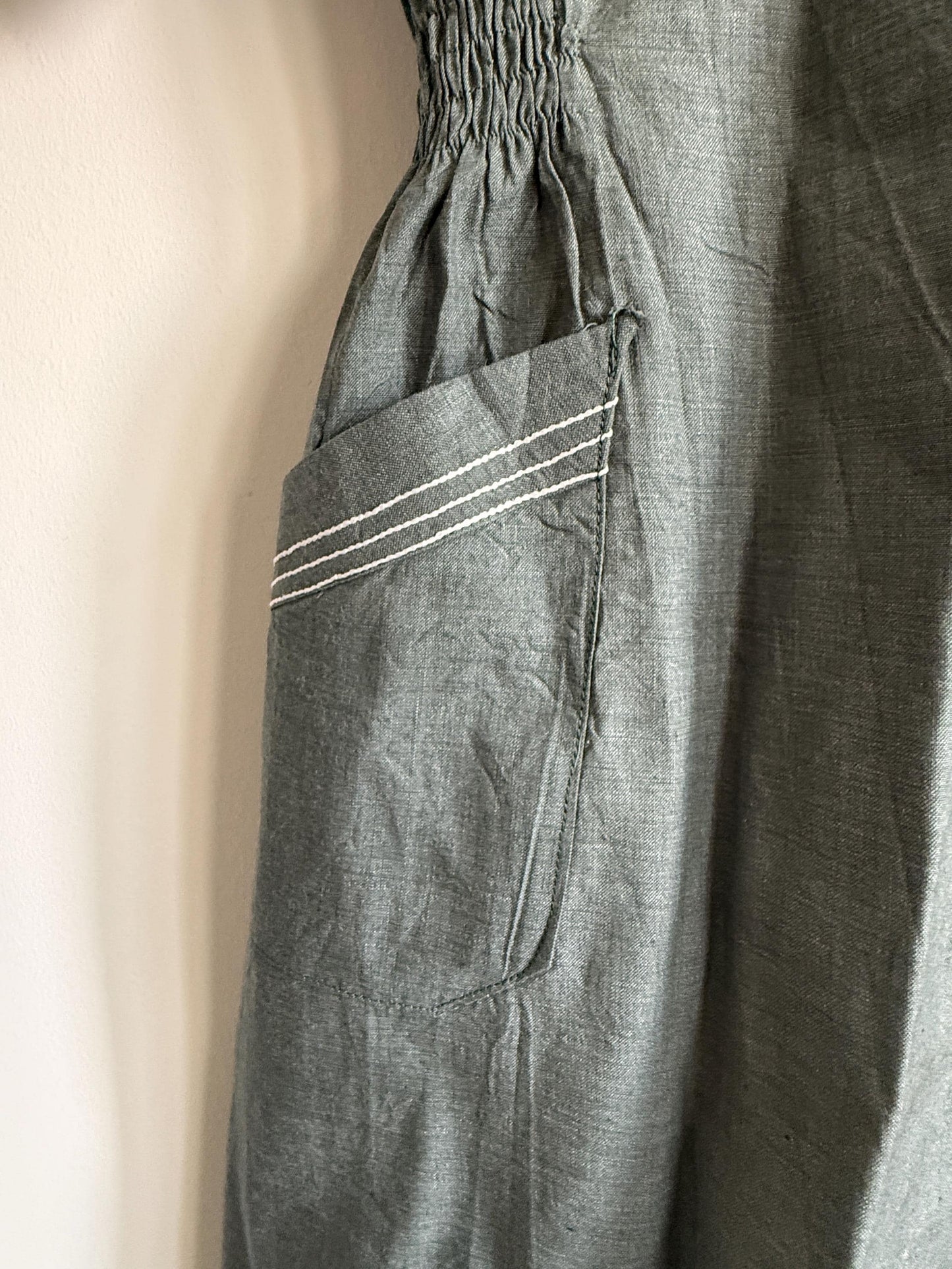 Vintage Grey Linen Blend Shirt Dress UK 10-12 | Peter Pan Collar Dress | 1940s Utility Dress | Cottagecore Dress | Button Front Midi Dress